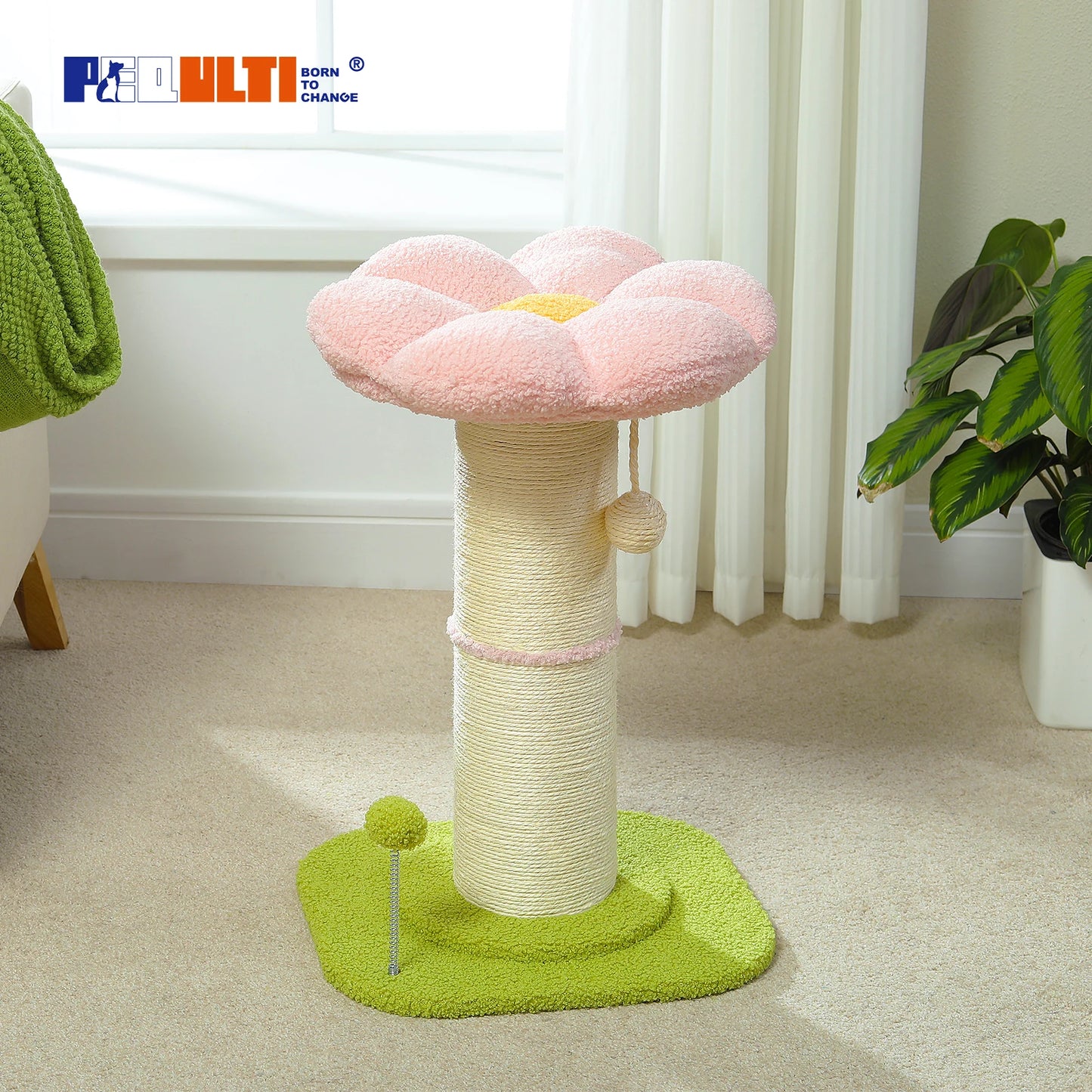 Flower Cat Scratching Post Small Cat Tree Tower Cat Scratcher for Indoor Cats with Super Thick Scratching Post Removable Cat Bed