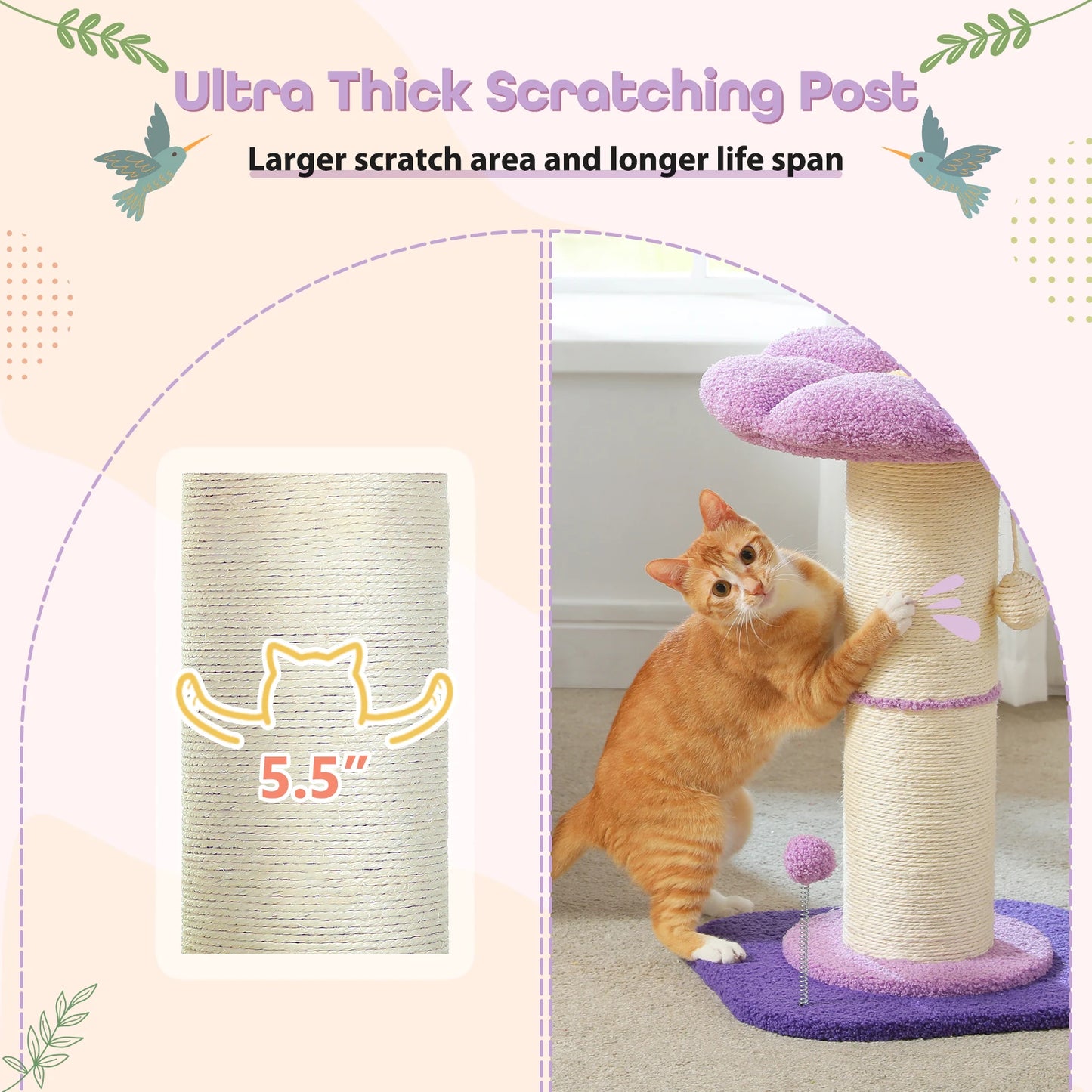 Flower Cat Scratching Post Small Cat Tree Tower Cat Scratcher for Indoor Cats with Super Thick Scratching Post Removable Cat Bed