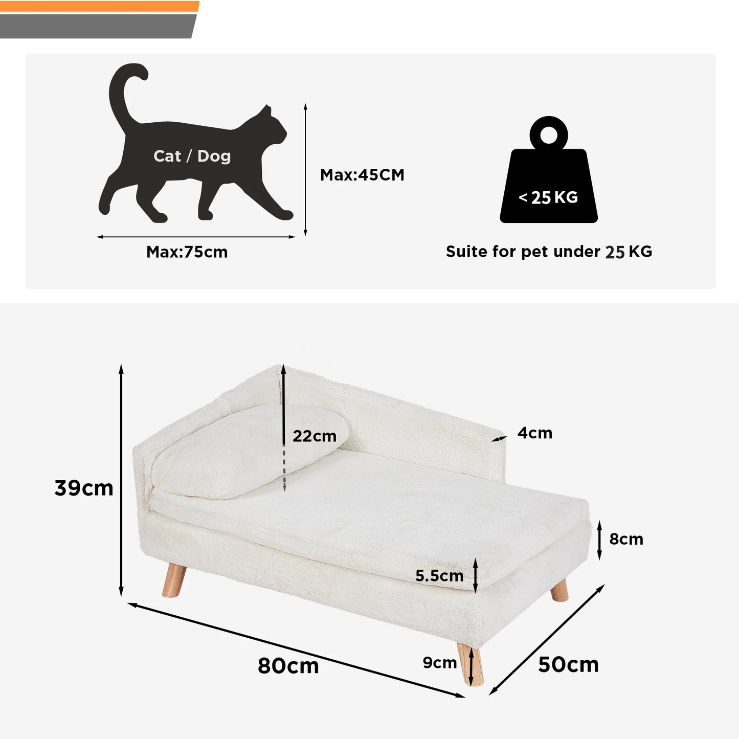 Elevated Pet Bed Solid Wood Leg Dog Cat Sofa for Indoor L Shape Plush Couch Lounge with Soft Cushion