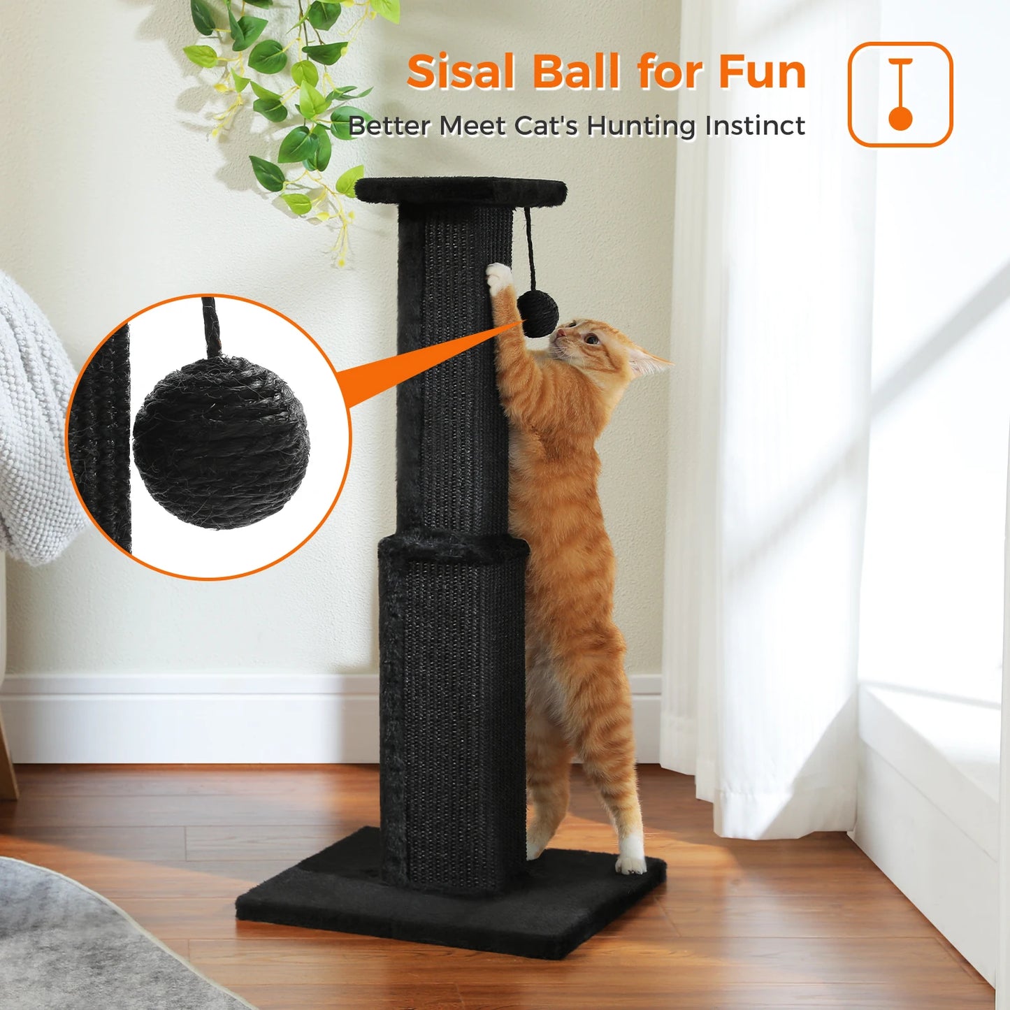 80CM Cat Scratching Post for Indoor Cat Scratcher with Nature Sisal Ball Tall Scratching Post for Large Cats Kitten Pet Toys