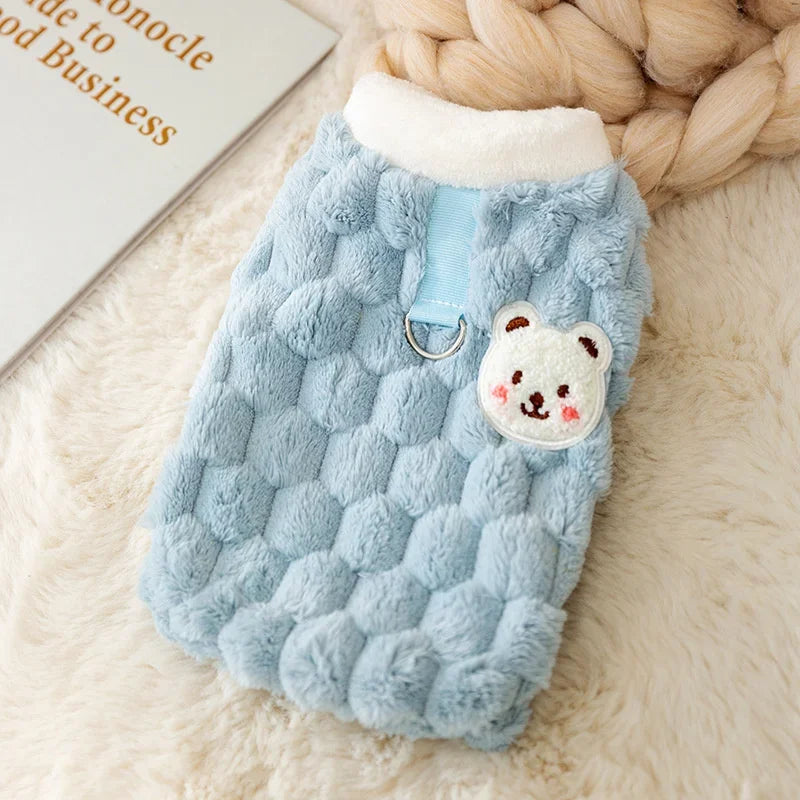 Plush Cat Puppy Button Jacket with Buckle Warm Winter Pet Clothes Cartoon Bear Print Kitten Coat Sphynx Clothing ropa para gato