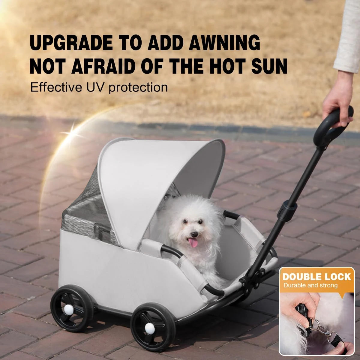 4-Wheeled Pet Stroller For Dogs And Cats - Durable Metal Frame And Oxford Fabric Carrier, Including Travel Water Bottle And Deta