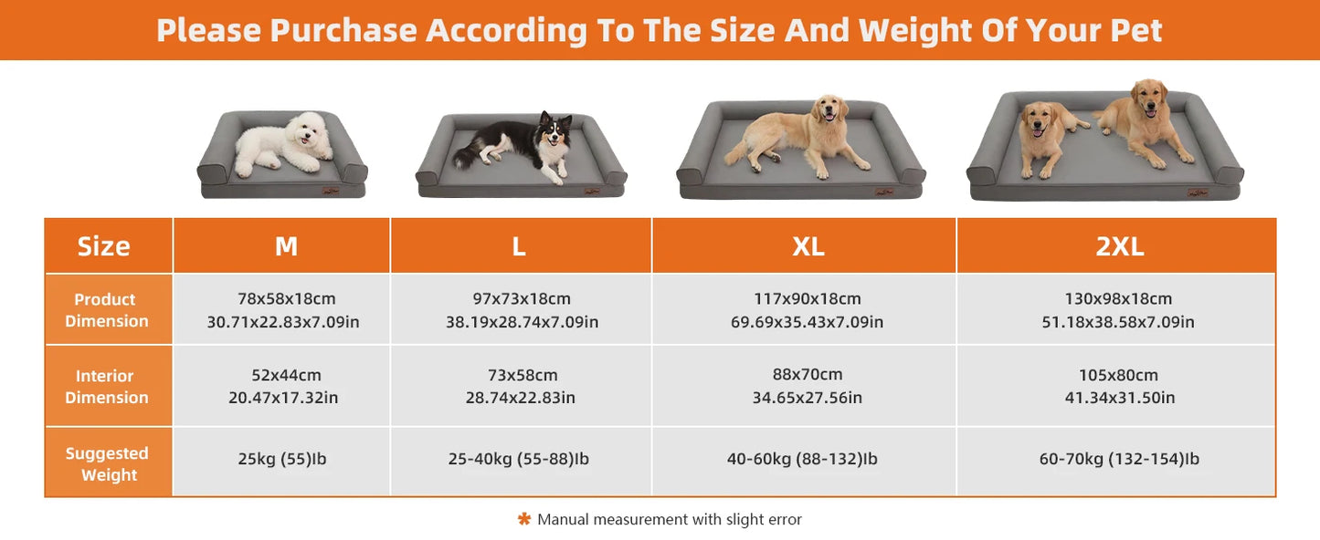M-XXL Orthopedic Dog Bed Bolster Microfiber Leather Pet Dog Sofa Waterproof Couch Calming Bed with Removable Cover Easy Clean