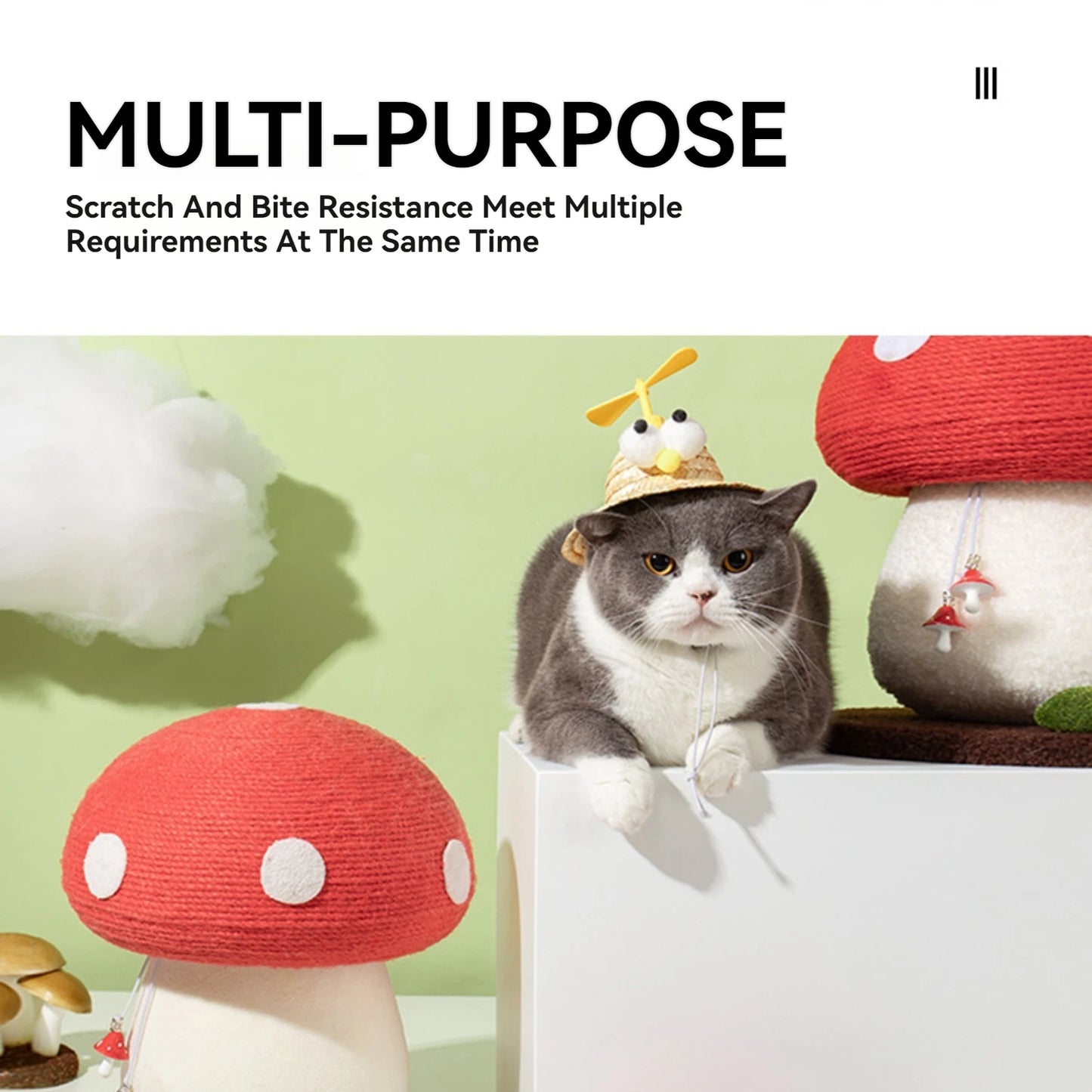 Mushroom Cat Scratcher Post, Mushroom Cat Tree & Cat Toys, Scratching Posts for Indoor Cats for Kittens Or Smaller Cat Cat