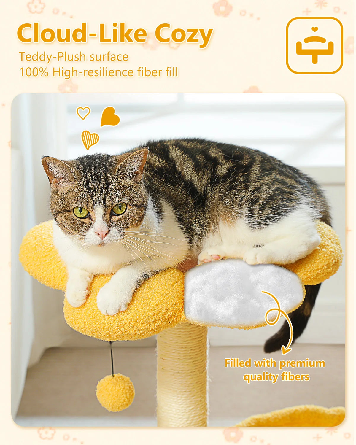 Flower Cat Tree with Sisal Scratching Post Large Hammock Soft Top Perch Small Cat Tower for Indoor Cute Cat Scratcher Kitten Toy