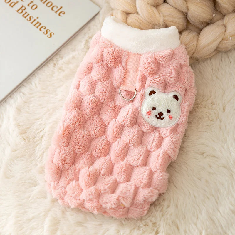 Plush Cat Puppy Button Jacket with Buckle Warm Winter Pet Clothes Cartoon Bear Print Kitten Coat Sphynx Clothing ropa para gato