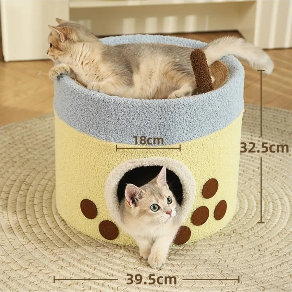 Masterpiece Cat Climbing Frame Cat Shelter Winter Warm Double-Layer Sisal Closed Safe House Cat Bed for Cats and Kittens to Sle