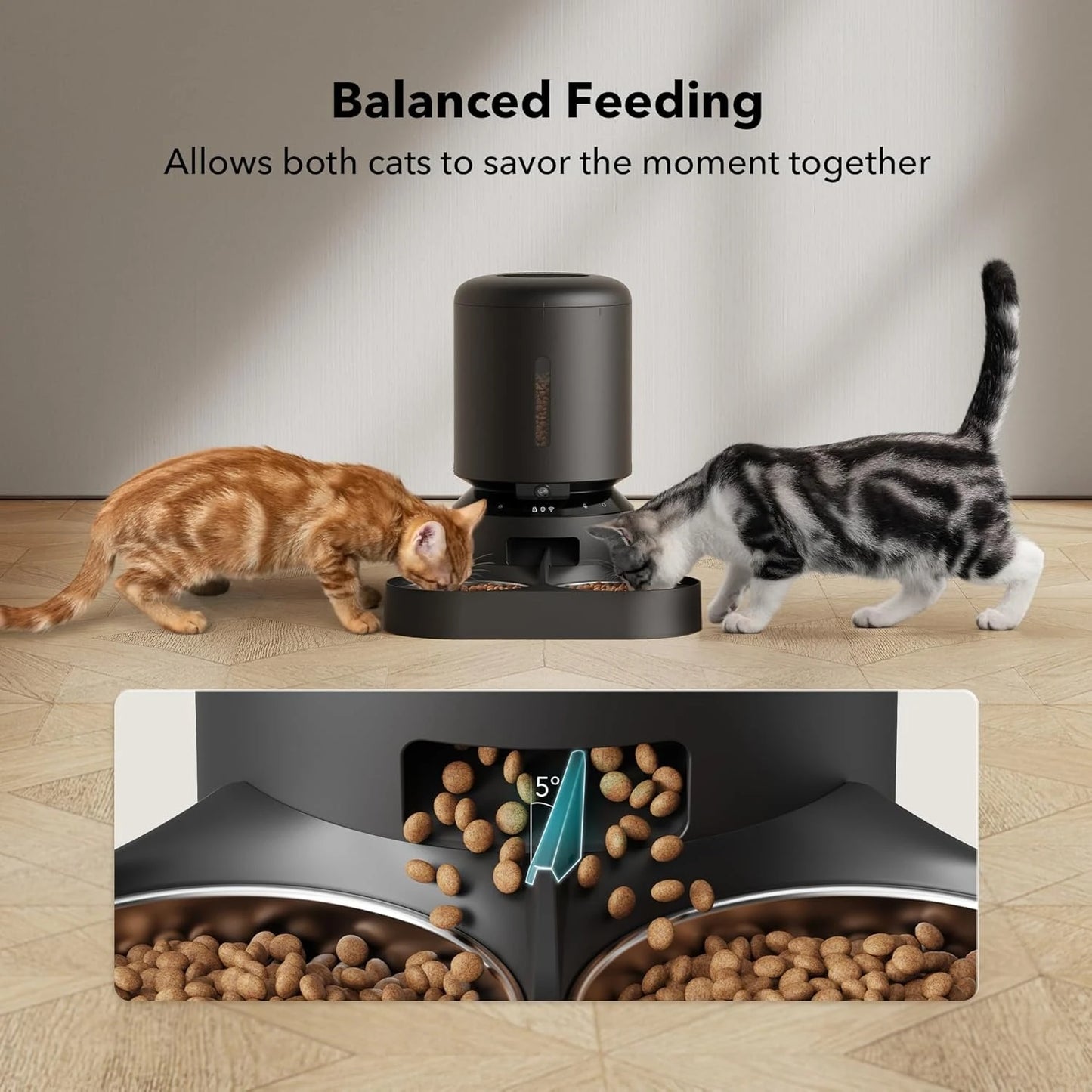 Automatic Cat Feeder with Camera for Two Cats,1080P HD Video with Night Vision, 5G WiFi Pet Feeder with 2-Way Audio,Sound Alerts