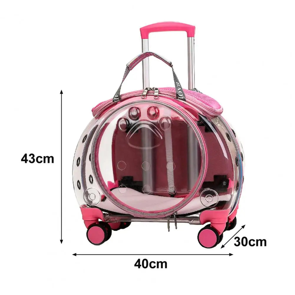 Pet Trolley Case Clear Ventilation Holes Silent Wheels Convenient Portable Cats Dogs Backpack Clear Window Pet Trolley Case