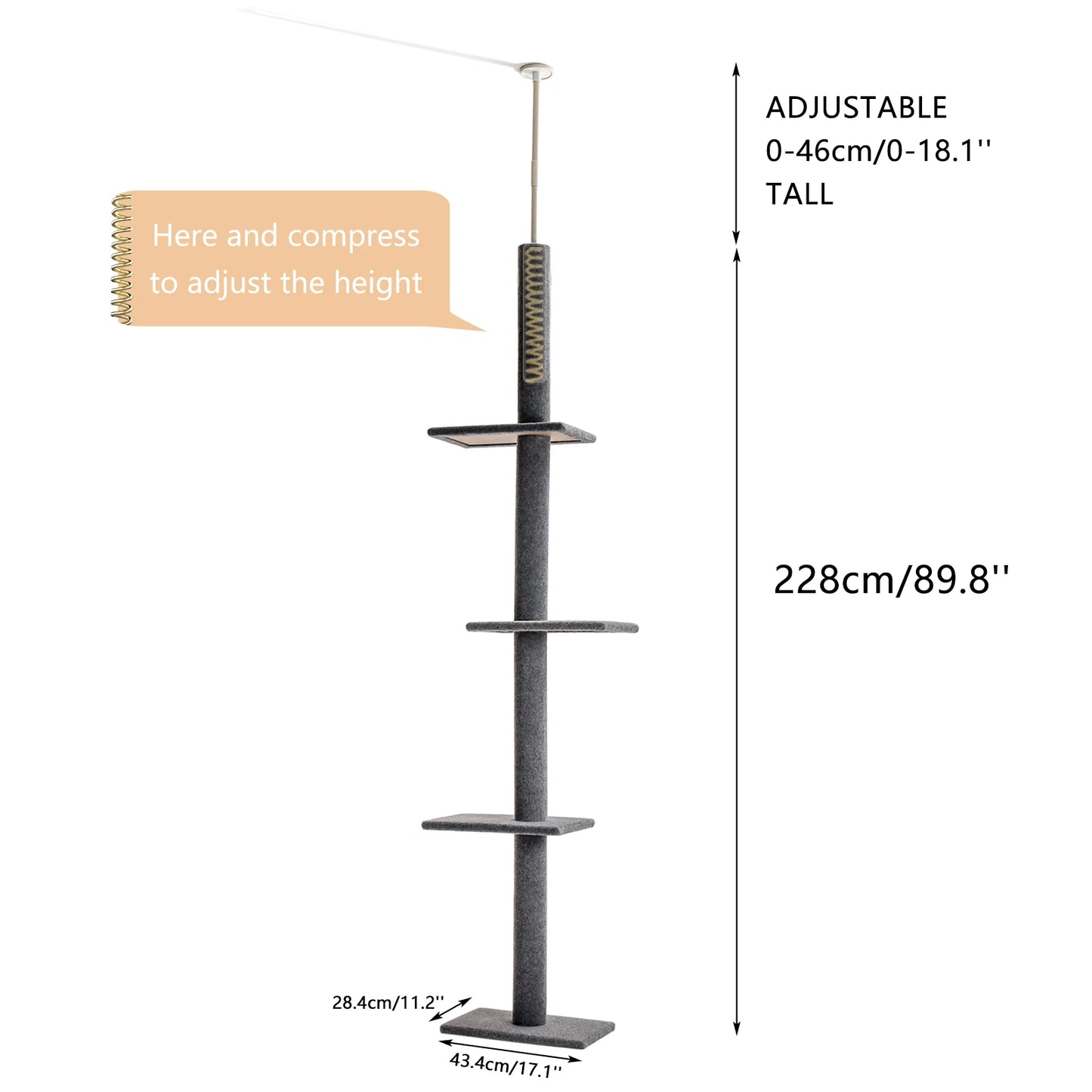 Adjustable Height Cat Tree for Indoor, Floor to Ceiling Cat Tower with Scratching Posts, Cat Scratcher Furniture, Kitten Toys
