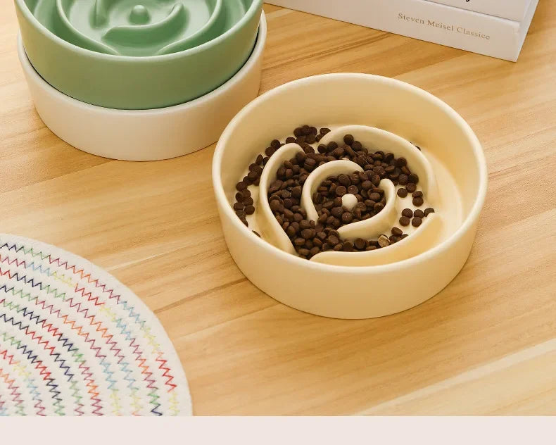 Ceramic Pet Cat Dog Bowl Small and Medium-Sized Dogs Dog Puppy Slow Feeding Anti-Choke Slow Food Bowl Anti-Tumble Eating Bowl