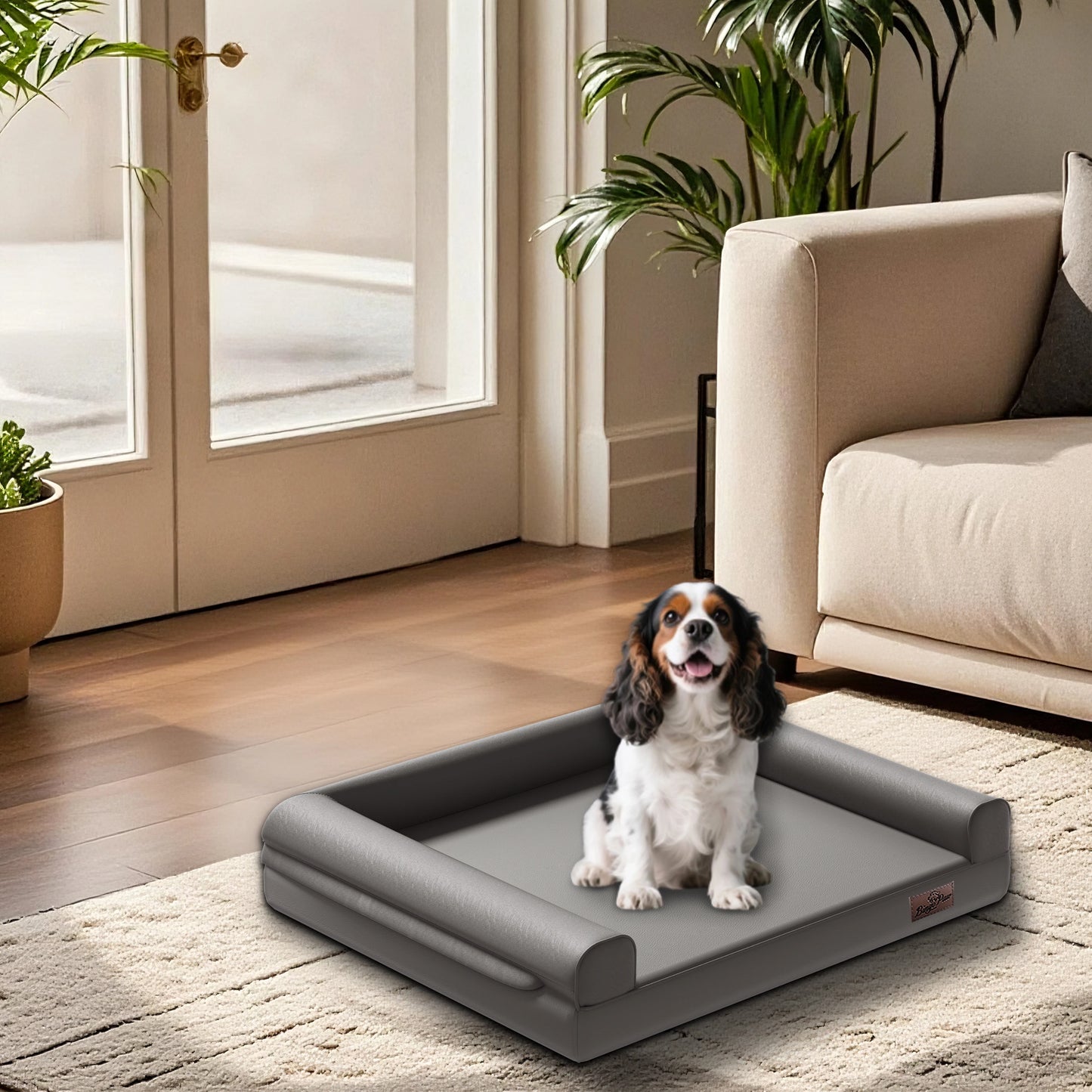 M-XXL Orthopedic Dog Bed Bolster Microfiber Leather Pet Dog Sofa Waterproof Couch Calming Bed with Removable Cover Easy Clean