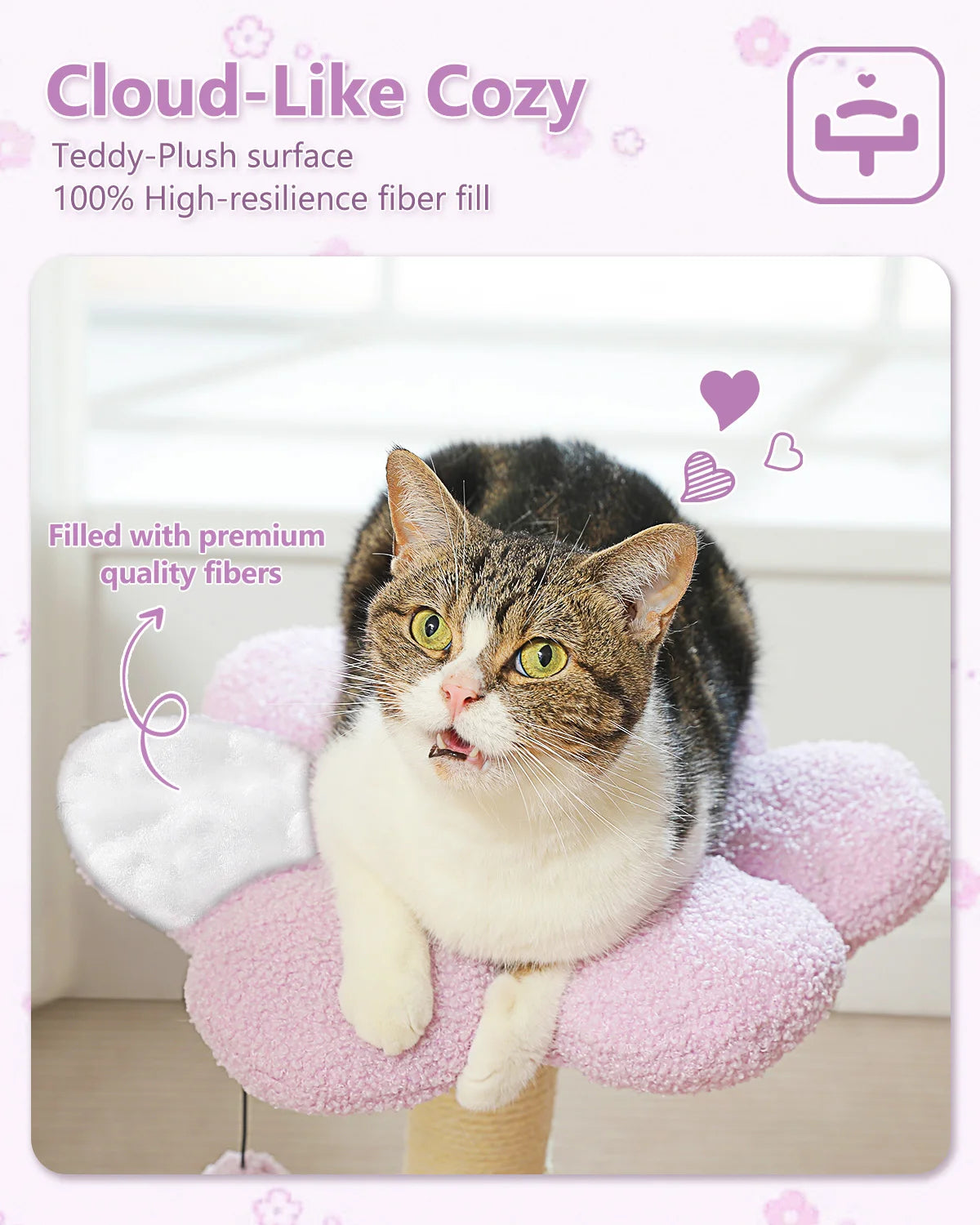 Flower Cat Tree with Sisal Scratching Post Large Hammock Soft Top Perch Small Cat Tower for Indoor Cute Cat Scratcher Kitten Toy