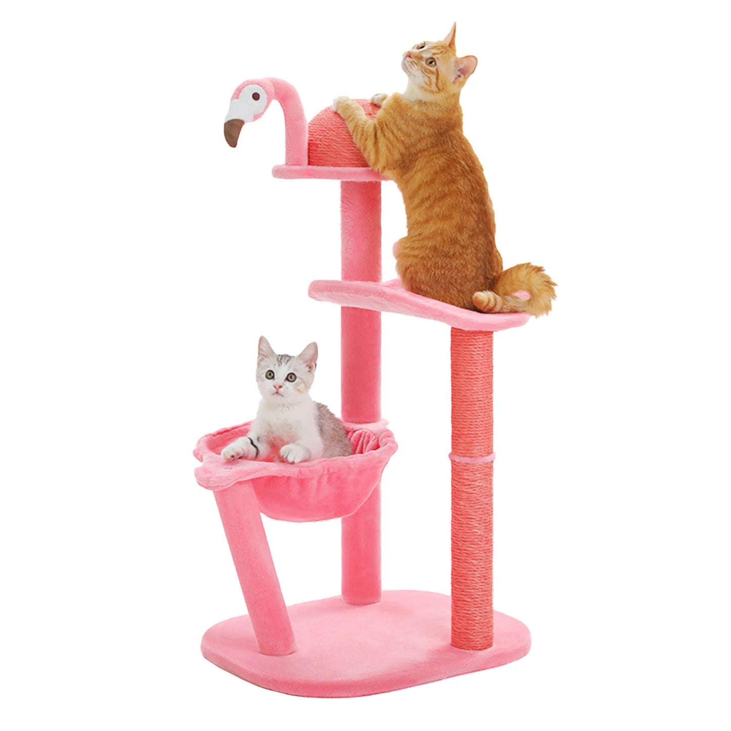 Multi-Level Flamingo Cat Tree with Scratching Posts, Hammock, Perch, Cute Cat Tower, Indoor Pink Cat Scratcher, Kittens Toys