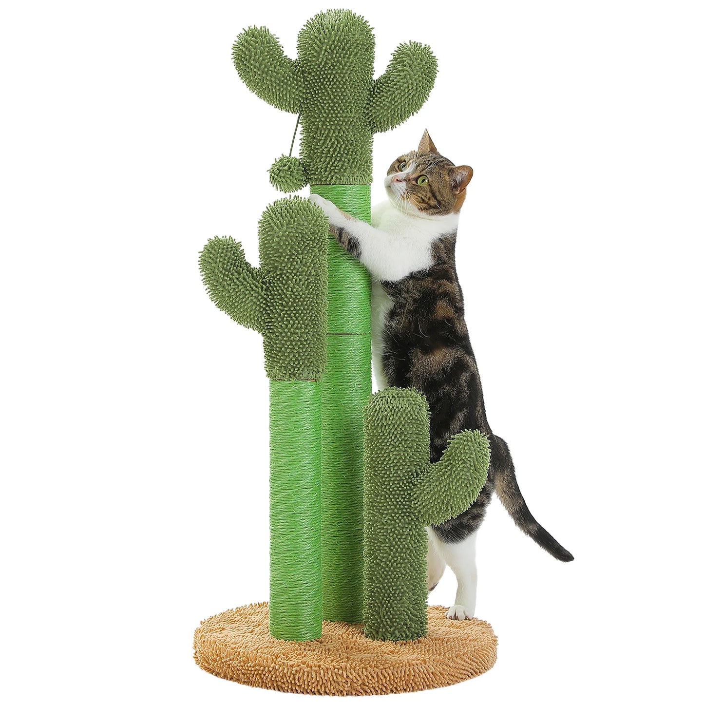 Cactus Cat Scratching Post Indoor Tall Cat Scratcher with 3 Scratching Poles Interactive Dangling Ball Cat Toys Cat Accessories
