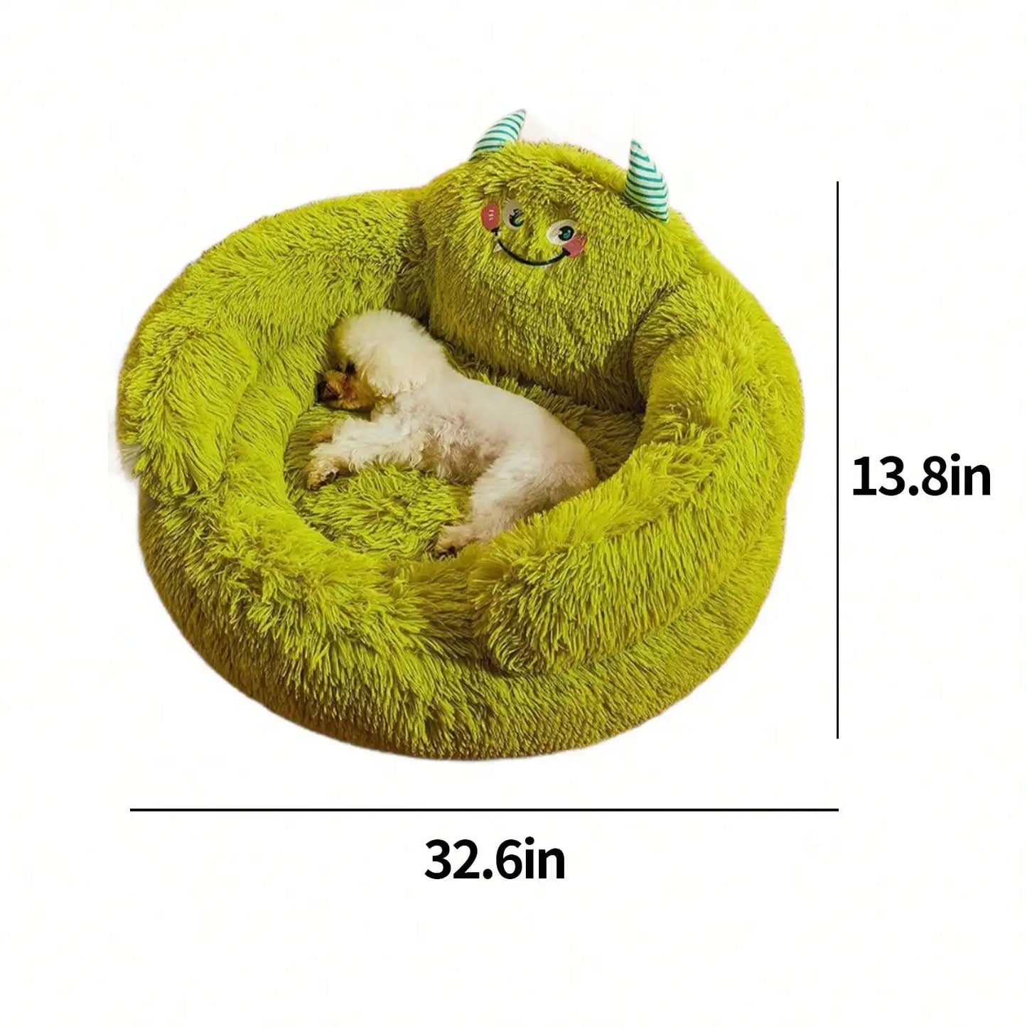 Calming Donut Bed Green Plush Anti-Anxiety Dog & Cat Bed for Pets Soft Indoor Cuddler Bed Fluffy Plush with Non-Slip Bottom
