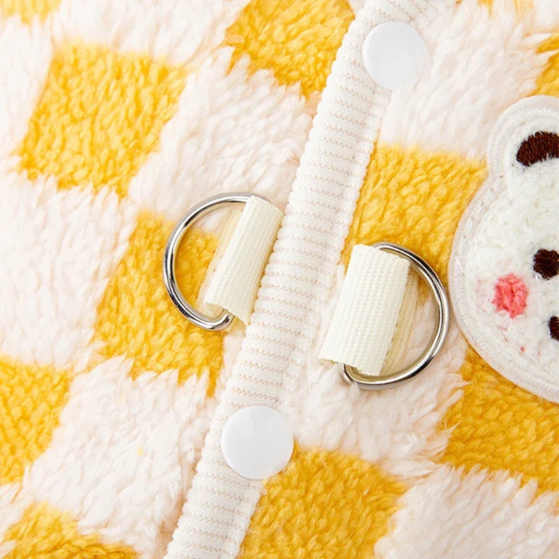 Plush Cat Puppy Button Jacket with Buckle Warm Winter Pet Clothes Cartoon Bear Print Kitten Coat Sphynx Clothing ropa para gato