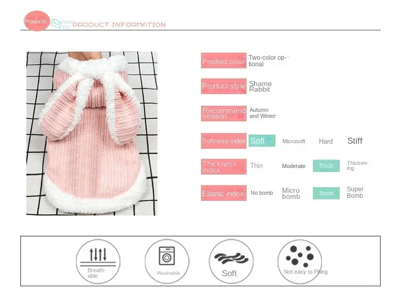 Warm Winter Clothes for Kittens Cute Bunny Appearance Cat Clothes Puppy Cute Coat Cats Dog Supplies Pet Products Home Garden