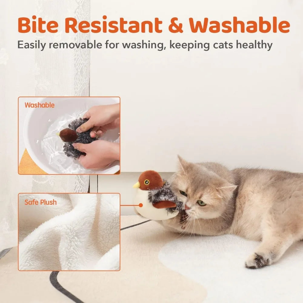 Potaroma Cat Toys Rechargeable Flapping Bird Sparrow, Lifelike Chirp Tweet, Touch Activated Kitten Toy Interactive Cat Exercise