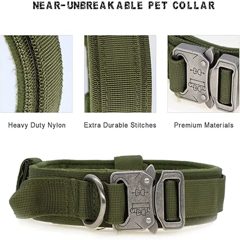 Durable Tactical Dog Collar and Leash Adjustable Military Pet Collar Leash Medium Large Dog German Shepherd Training Accessories
