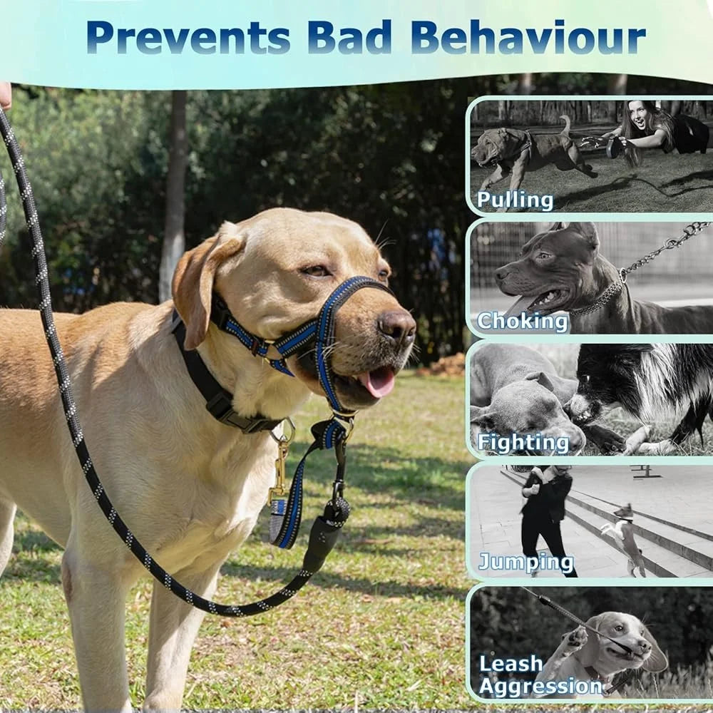 No Pull Dog Head Halter Heavy Pullers Gentle Face Harness Reflective Dog Walking Leash Stop Pulling Medium Aggressive Dogs