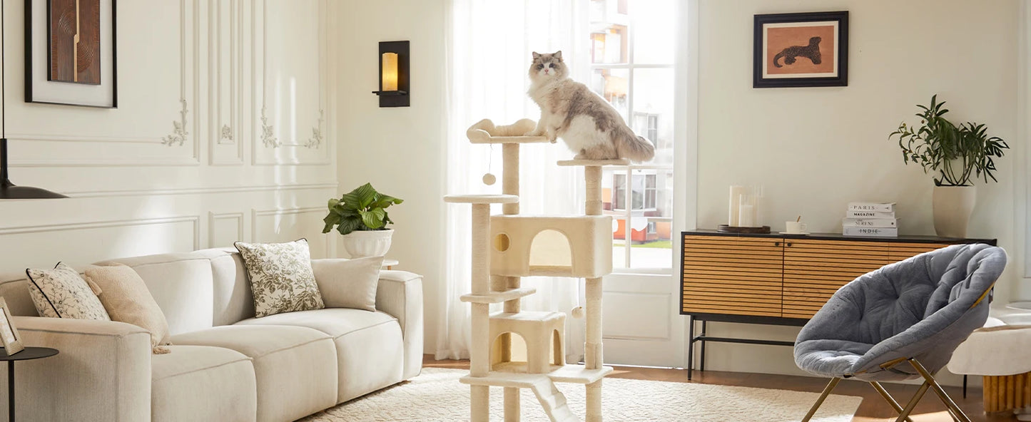 JHK 54in Tall Multi-Level Cat Tree Tower for Indoor Pet Furniture Stable Kitty Play House with Sisal Scratching Post for Home