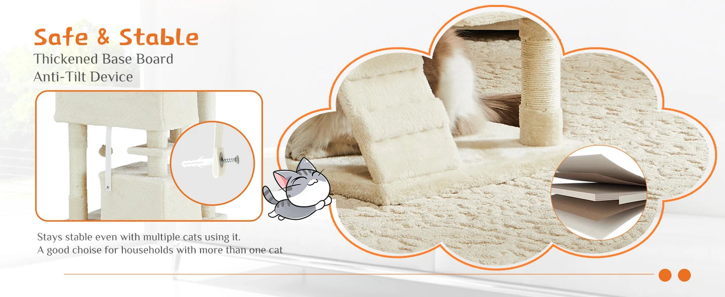 JHK 54in Tall Multi-Level Cat Tree Tower for Indoor Pet Furniture Stable Kitty Play House with Sisal Scratching Post for Home