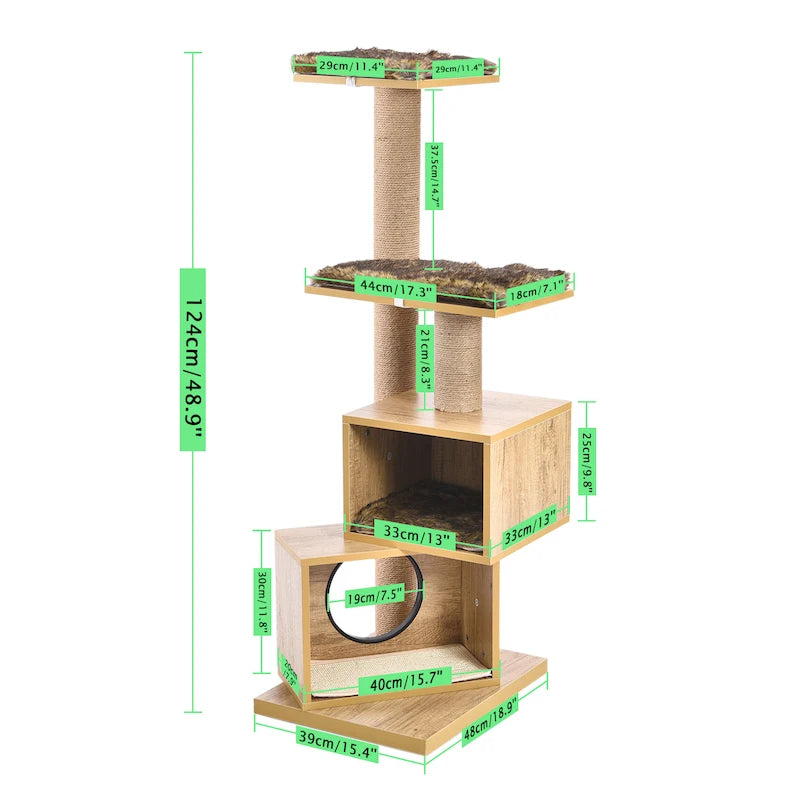 Wood Cat Scratcher Luxury Cat Tree Condo Kitten Nest Climbing Tower with Scratching Post Cat Toys Playing Platform House