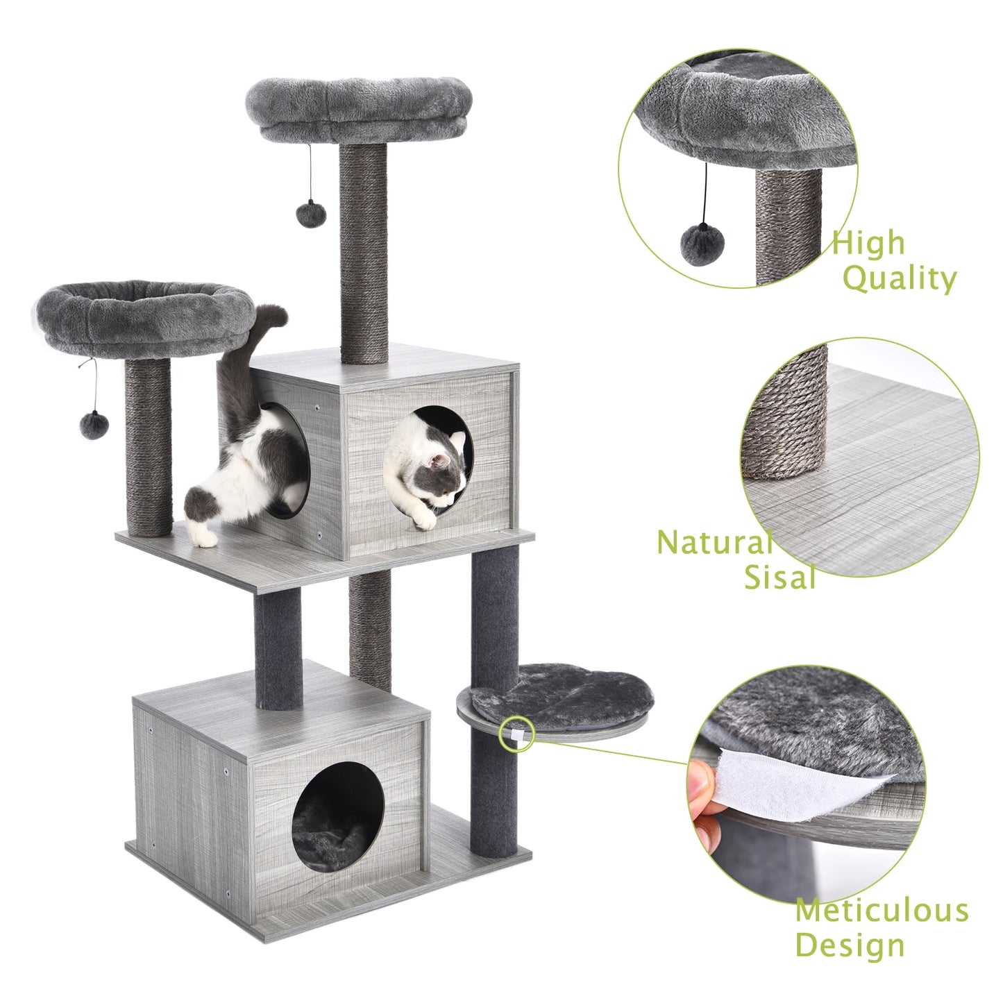 Wood Cat Scratcher Luxury Cat Tree Condo Kitten Nest Climbing Tower with Scratching Post Cat Toys Playing Platform House