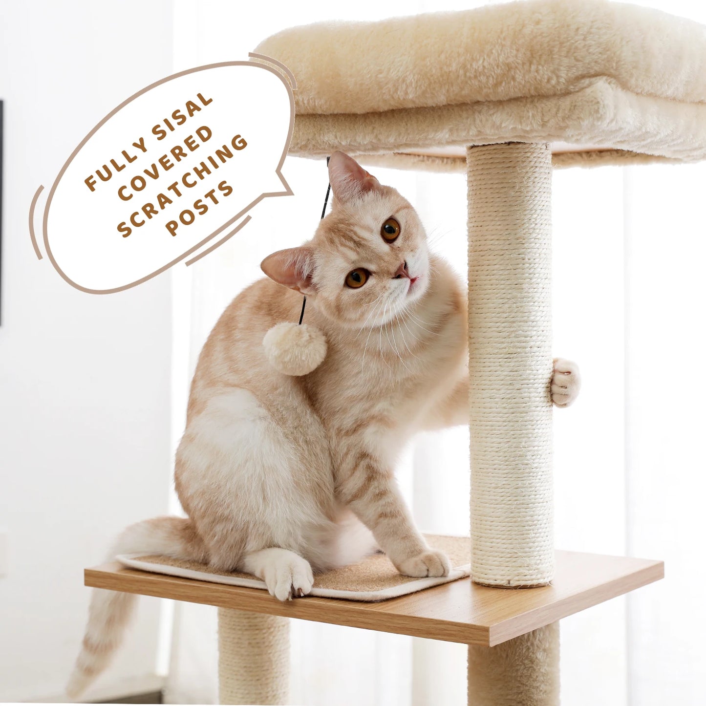 Wood Cat Scratcher Luxury Cat Tree Condo Kitten Nest Climbing Tower with Scratching Post Cat Toys Playing Platform House