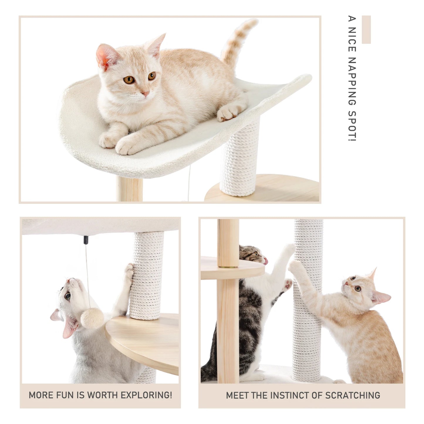 Wood Cat Scratcher Luxury Cat Tree Condo Kitten Nest Climbing Tower with Scratching Post Cat Toys Playing Platform House