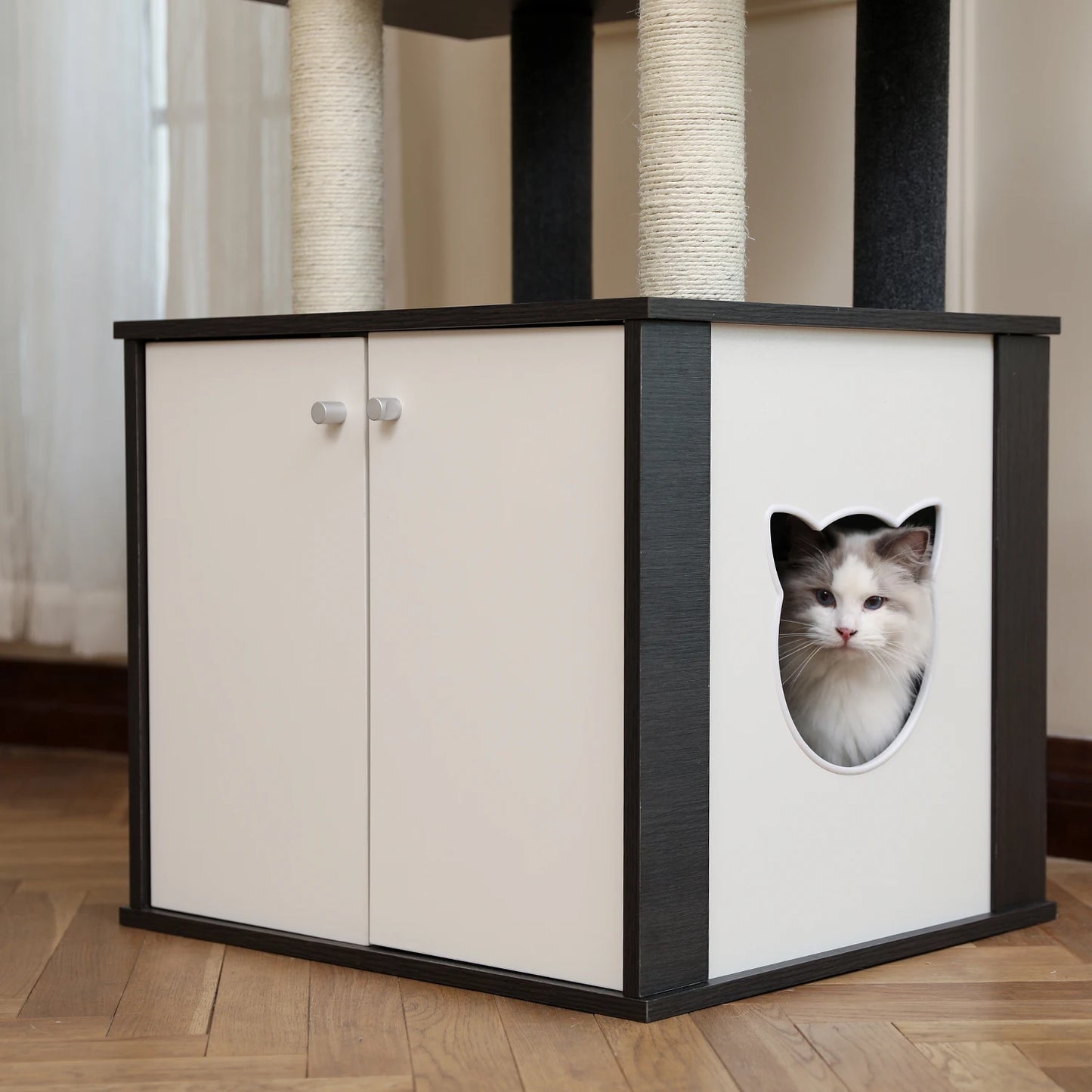 Wood Cat Scratcher Luxury Cat Tree Condo Kitten Nest Climbing Tower with Scratching Post Cat Toys Playing Platform House
