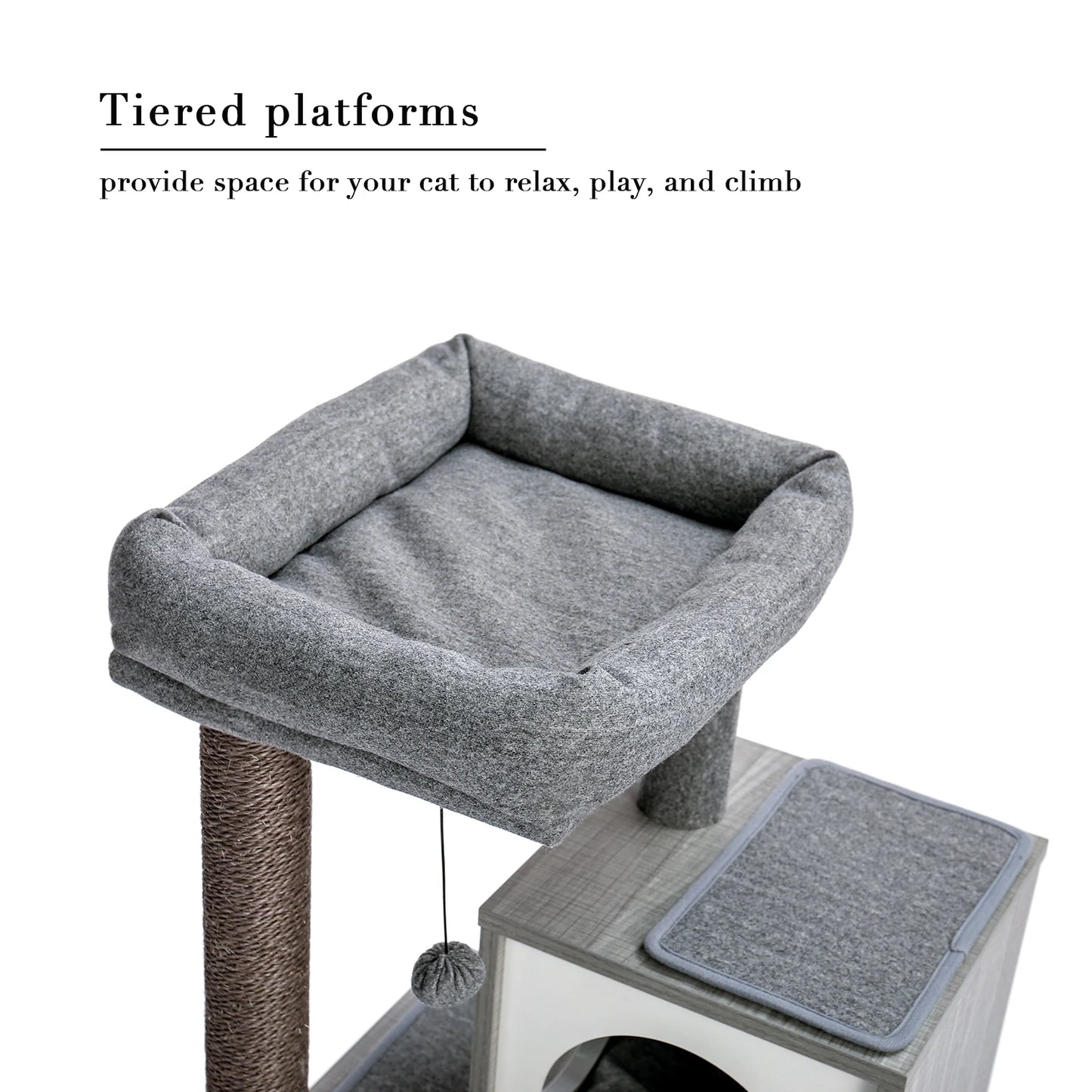 Wood Cat Scratcher Luxury Cat Tree Condo Kitten Nest Climbing Tower with Scratching Post Cat Toys Playing Platform House
