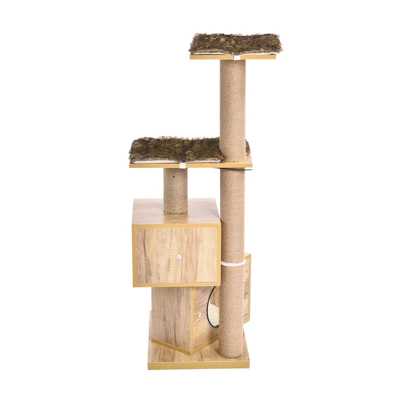 Wood Cat Scratcher Luxury Cat Tree Condo Kitten Nest Climbing Tower with Scratching Post Cat Toys Playing Platform House