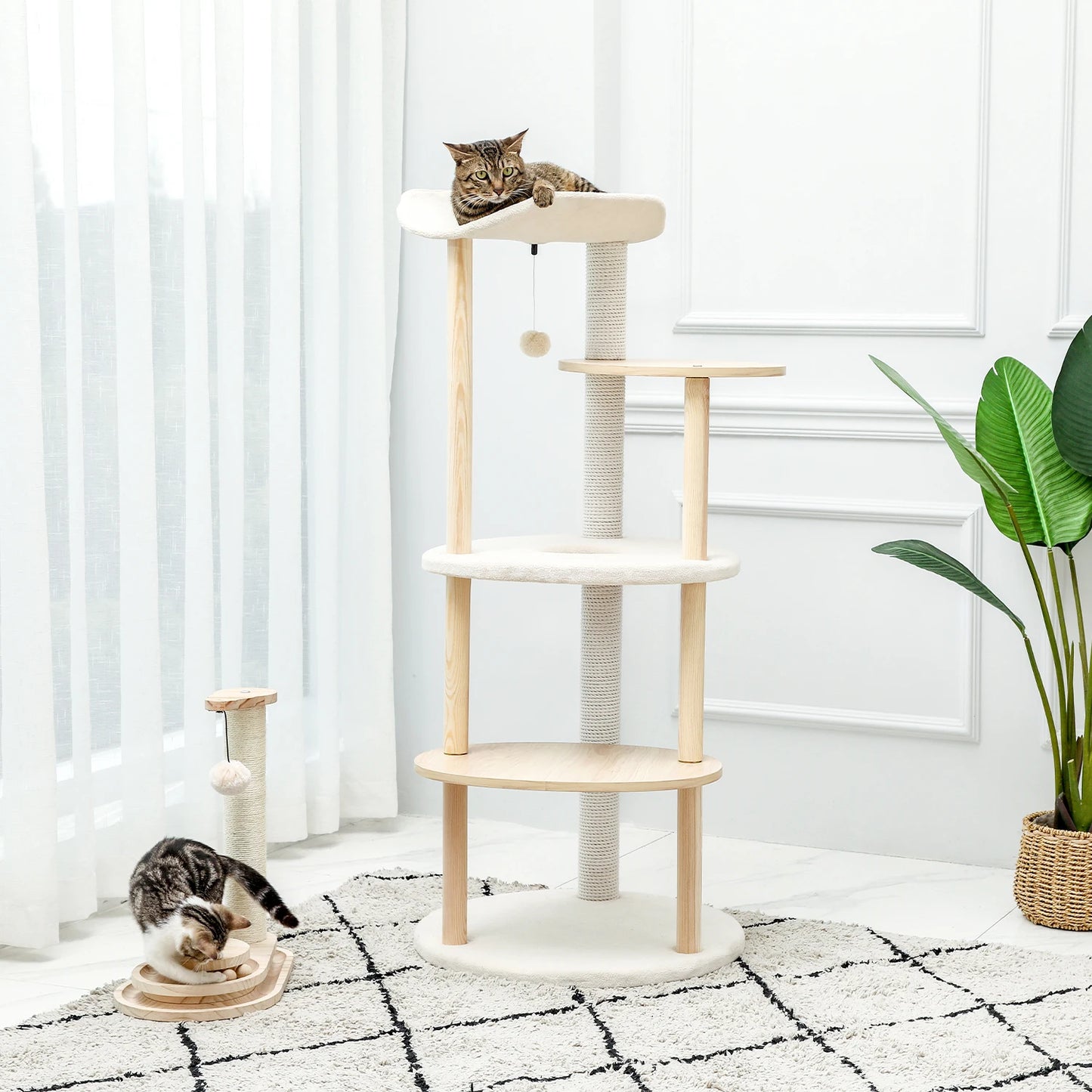 Wood Cat Scratcher Luxury Cat Tree Condo Kitten Nest Climbing Tower with Scratching Post Cat Toys Playing Platform House