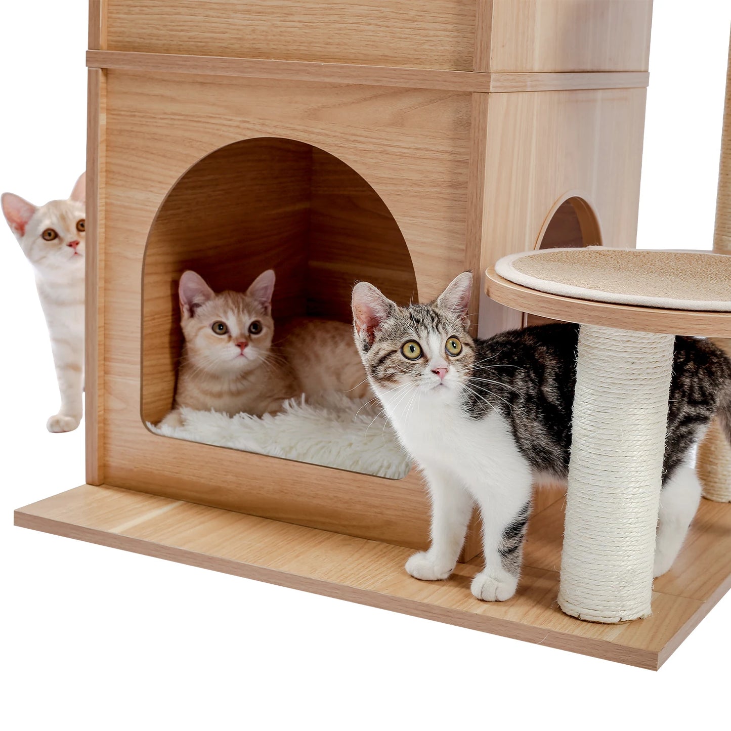 Wood Cat Scratcher Luxury Cat Tree Condo Kitten Nest Climbing Tower with Scratching Post Cat Toys Playing Platform House