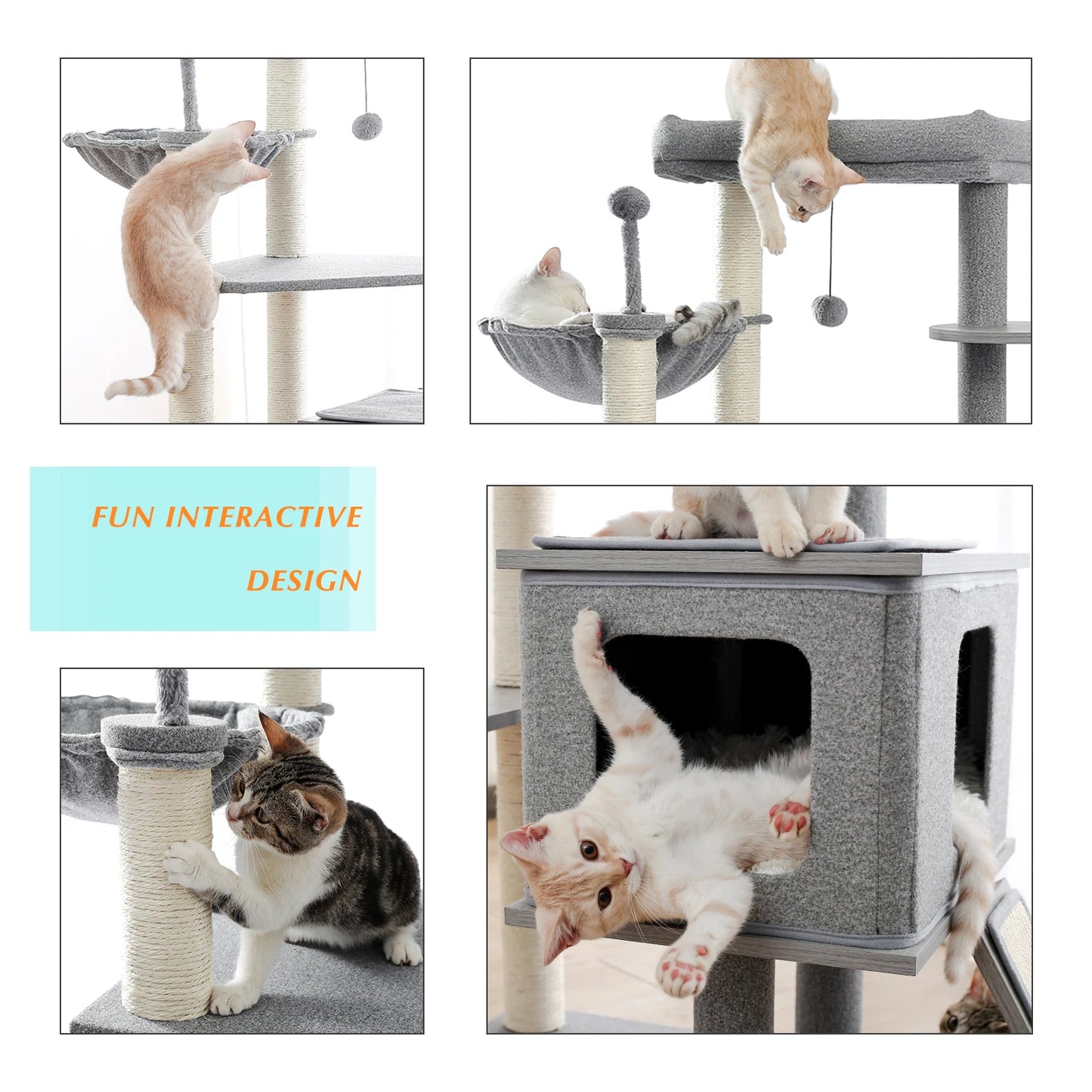 Wood Cat Scratcher Luxury Cat Tree Condo Kitten Nest Climbing Tower with Scratching Post Cat Toys Playing Platform House
