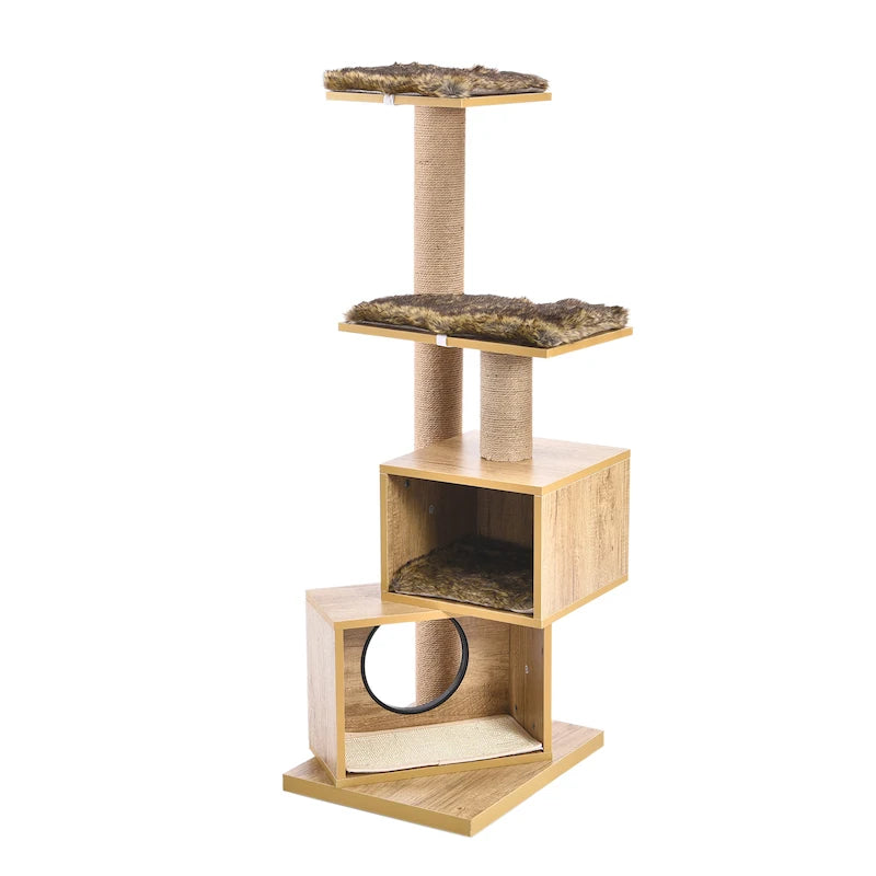 Wood Cat Scratcher Luxury Cat Tree Condo Kitten Nest Climbing Tower with Scratching Post Cat Toys Playing Platform House