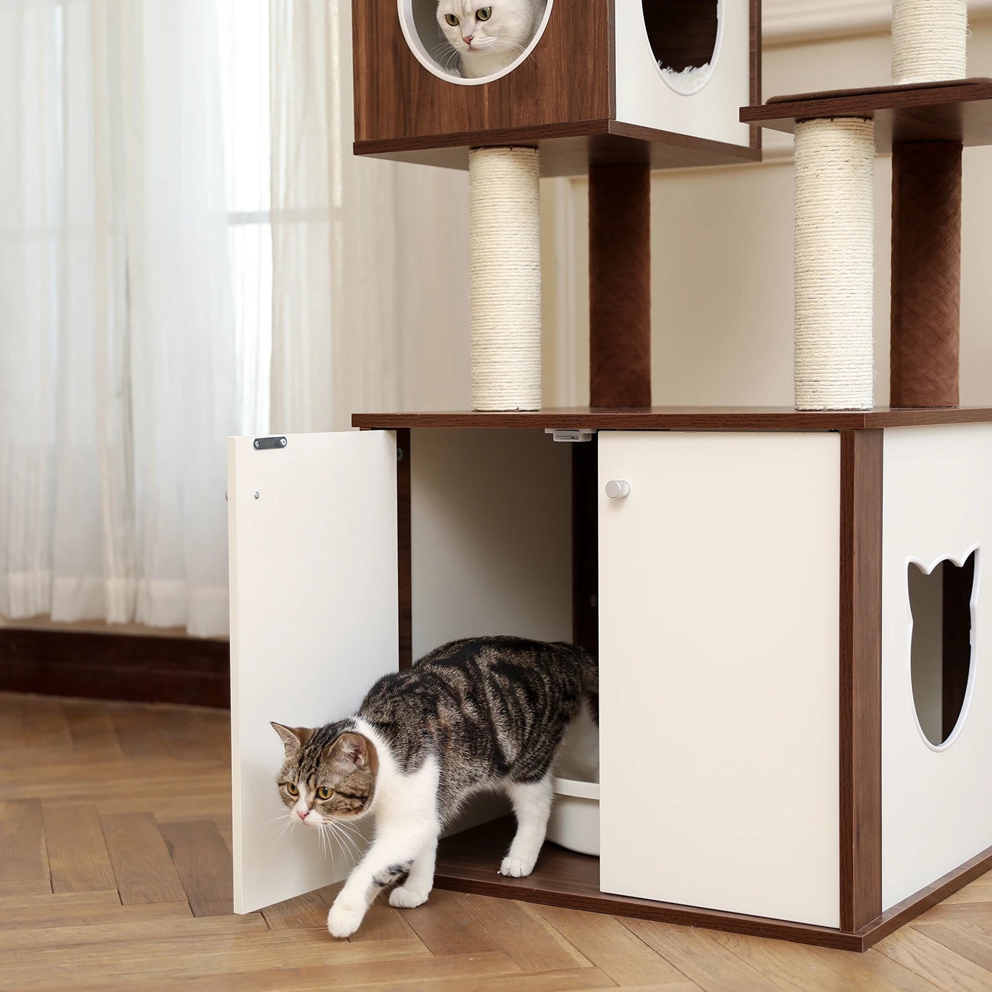 Wood Cat Scratcher Luxury Cat Tree Condo Kitten Nest Climbing Tower with Scratching Post Cat Toys Playing Platform House