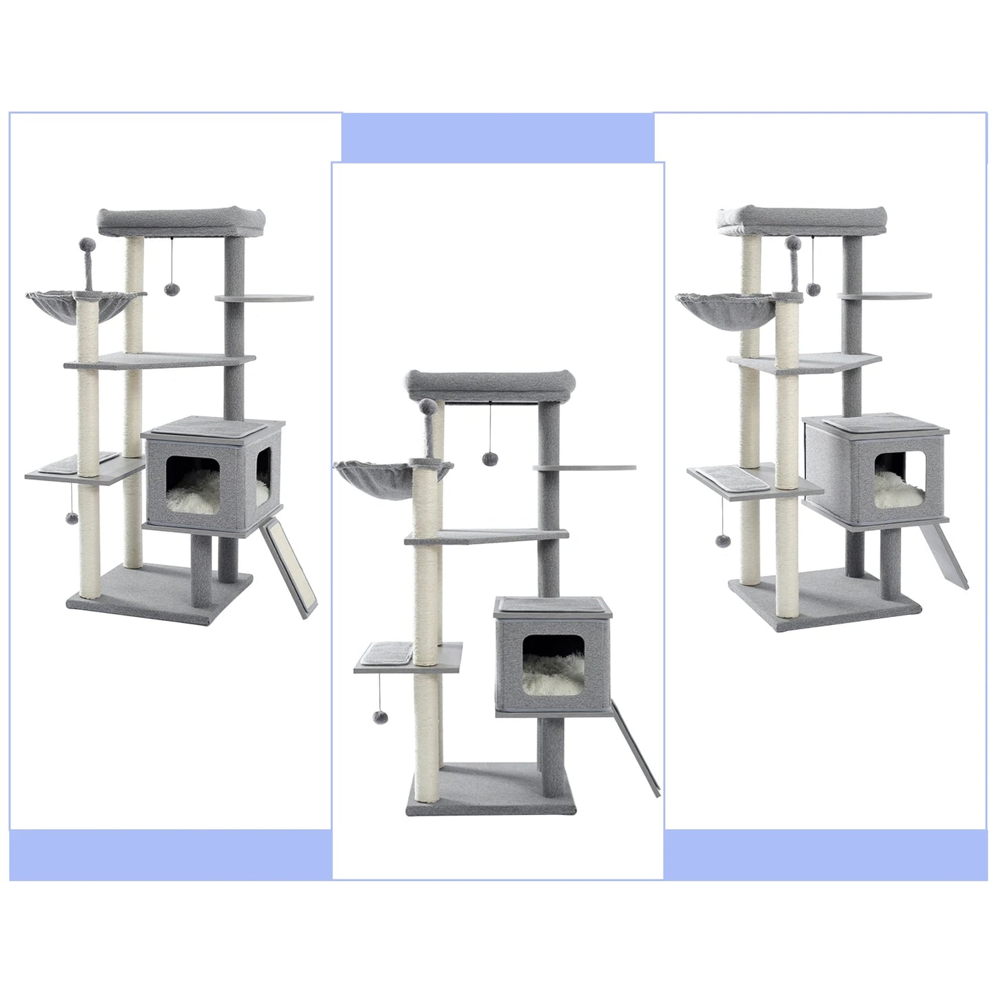 Wood Cat Scratcher Luxury Cat Tree Condo Kitten Nest Climbing Tower with Scratching Post Cat Toys Playing Platform House