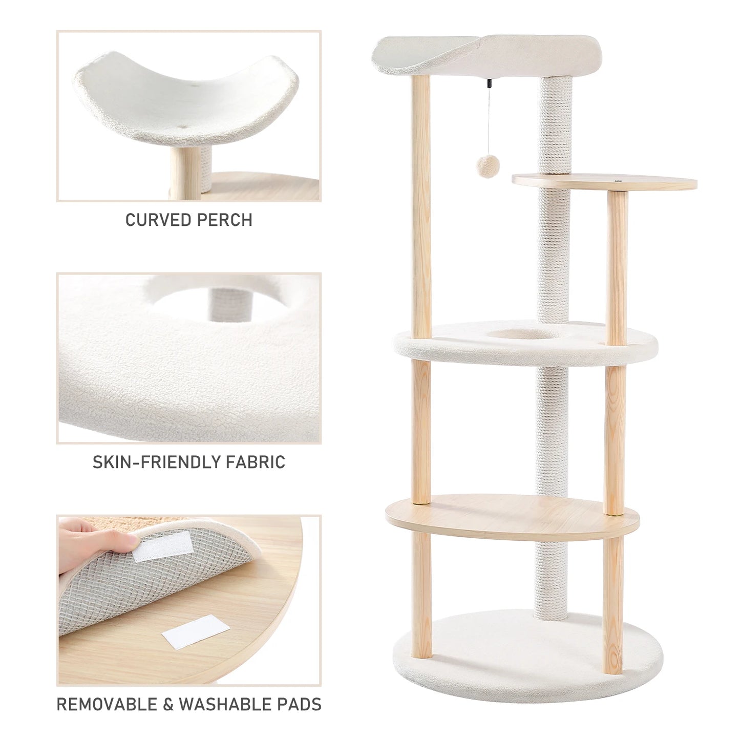 Wood Cat Scratcher Luxury Cat Tree Condo Kitten Nest Climbing Tower with Scratching Post Cat Toys Playing Platform House