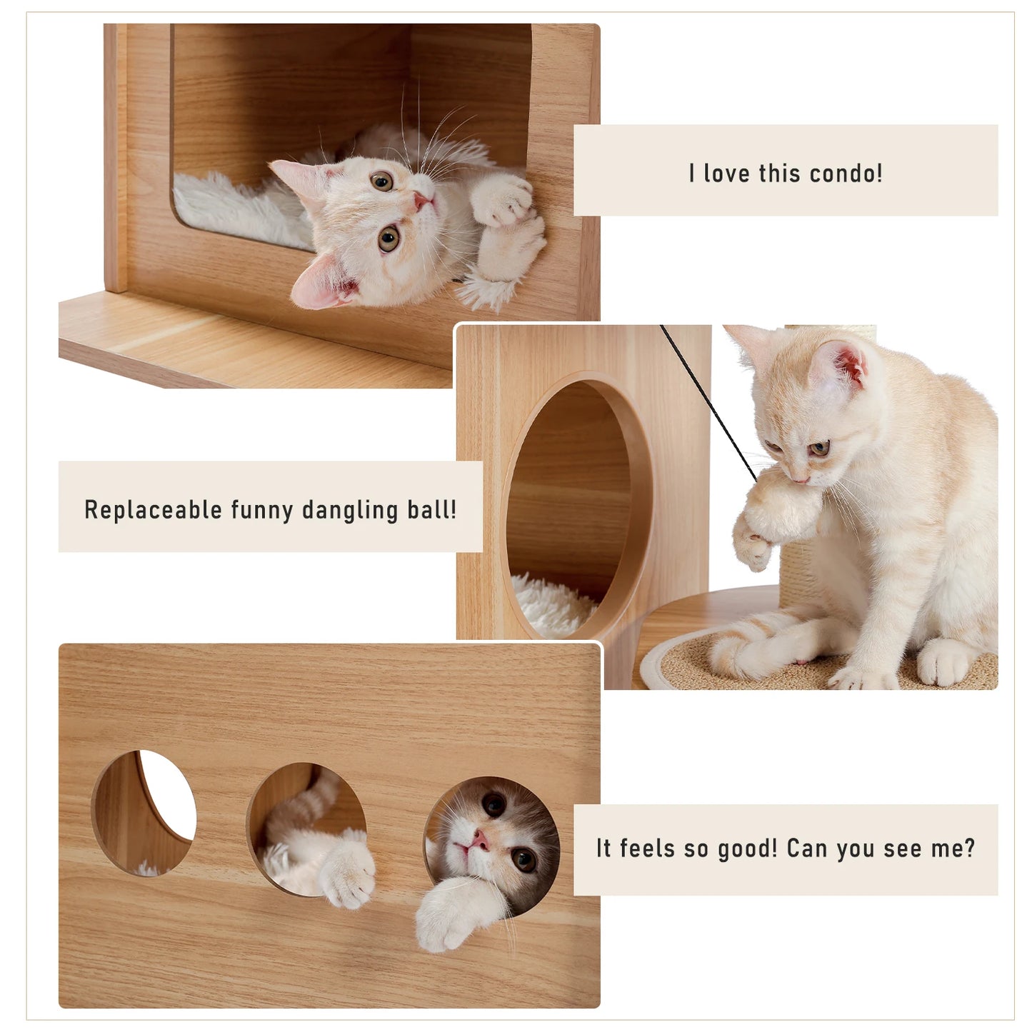 Wood Cat Scratcher Luxury Cat Tree Condo Kitten Nest Climbing Tower with Scratching Post Cat Toys Playing Platform House
