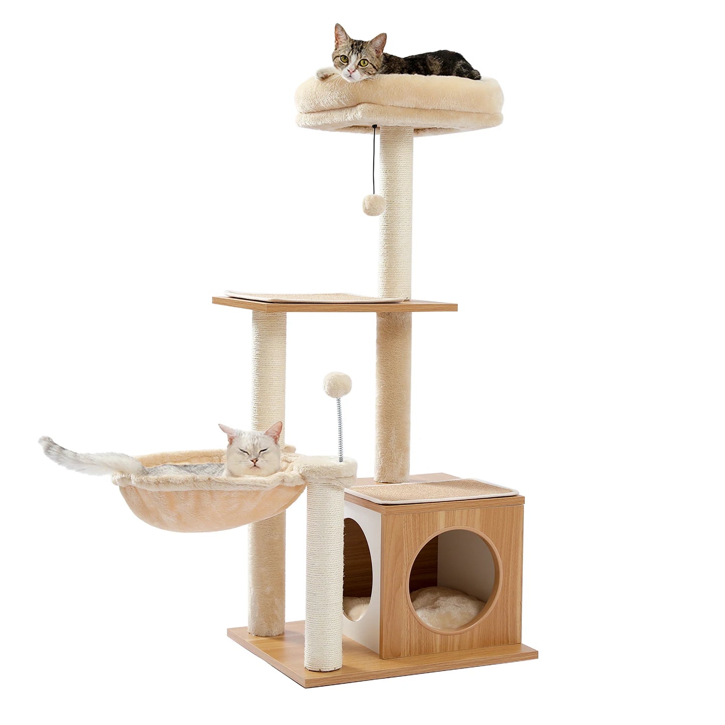 Wood Cat Scratcher Luxury Cat Tree Condo Kitten Nest Climbing Tower with Scratching Post Cat Toys Playing Platform House
