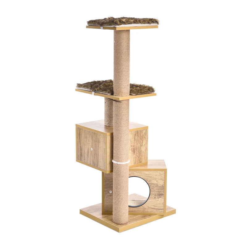Wood Cat Scratcher Luxury Cat Tree Condo Kitten Nest Climbing Tower with Scratching Post Cat Toys Playing Platform House