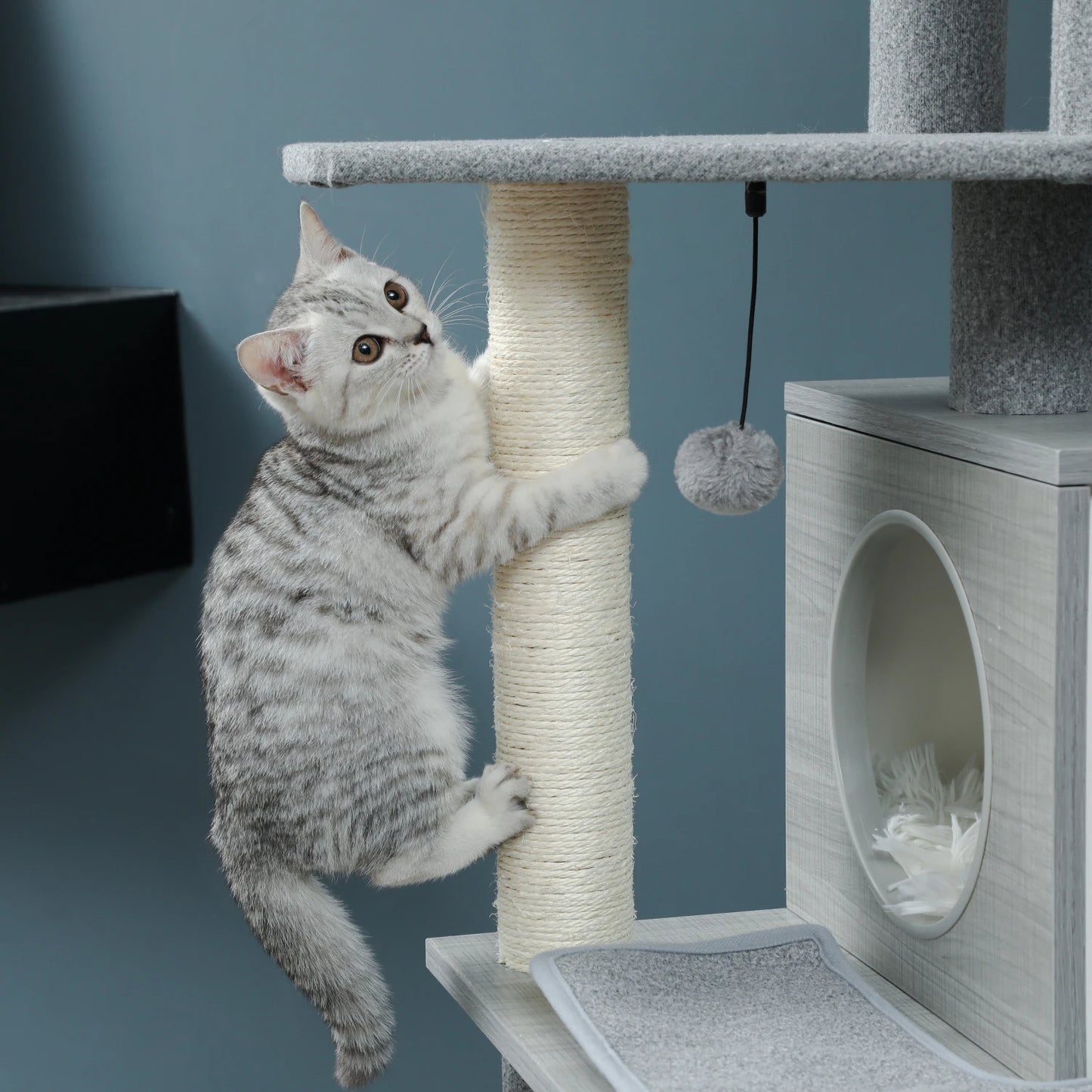 Wood Cat Scratcher Luxury Cat Tree Condo Kitten Nest Climbing Tower with Scratching Post Cat Toys Playing Platform House