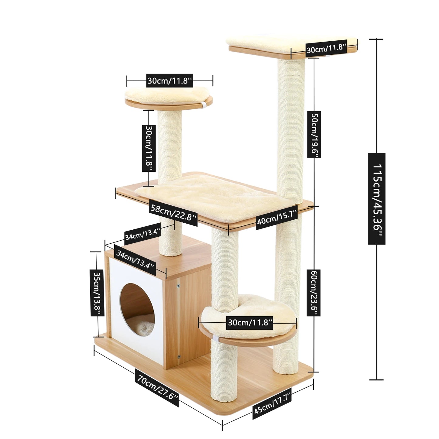 Wood Cat Scratcher Luxury Cat Tree Condo Kitten Nest Climbing Tower with Scratching Post Cat Toys Playing Platform House