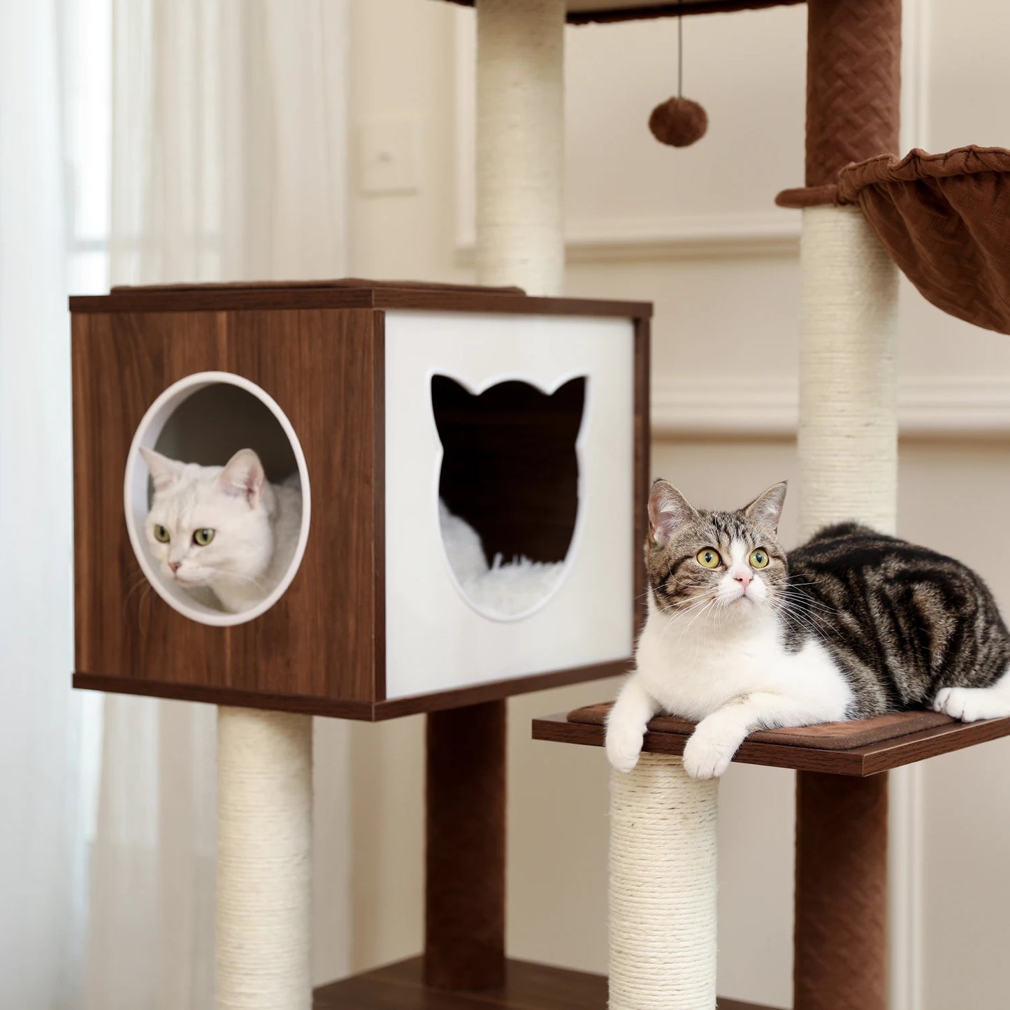 Wood Cat Scratcher Luxury Cat Tree Condo Kitten Nest Climbing Tower with Scratching Post Cat Toys Playing Platform House