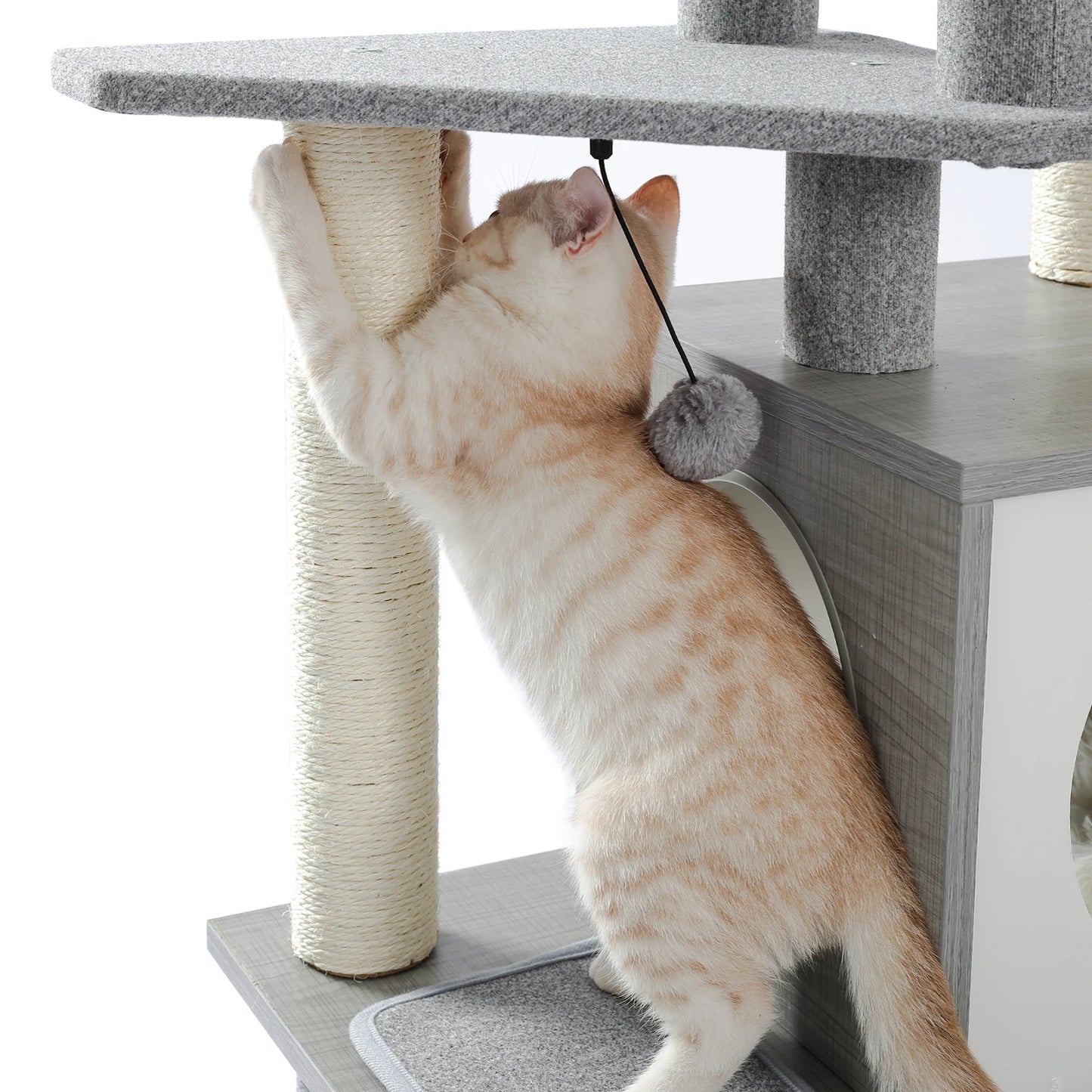 Wood Cat Scratcher Luxury Cat Tree Condo Kitten Nest Climbing Tower with Scratching Post Cat Toys Playing Platform House