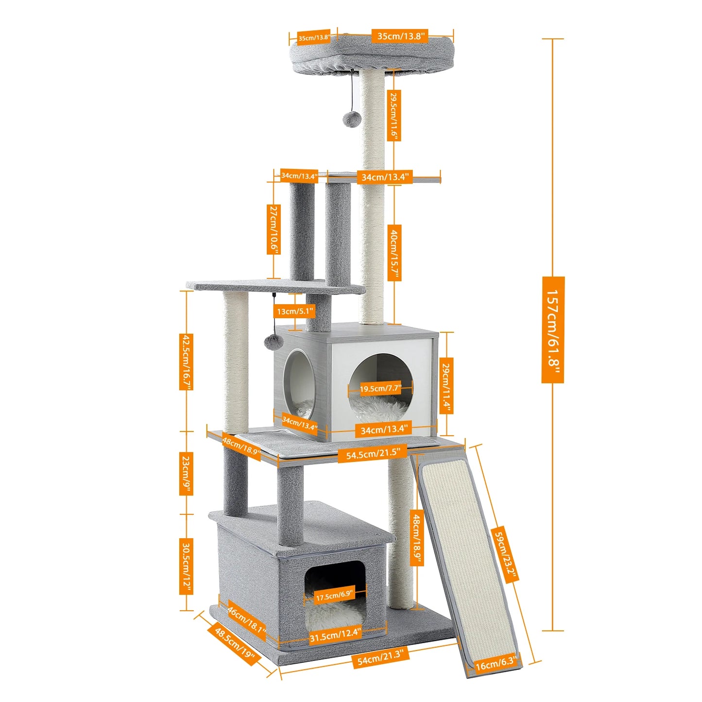 Wood Cat Scratcher Luxury Cat Tree Condo Kitten Nest Climbing Tower with Scratching Post Cat Toys Playing Platform House