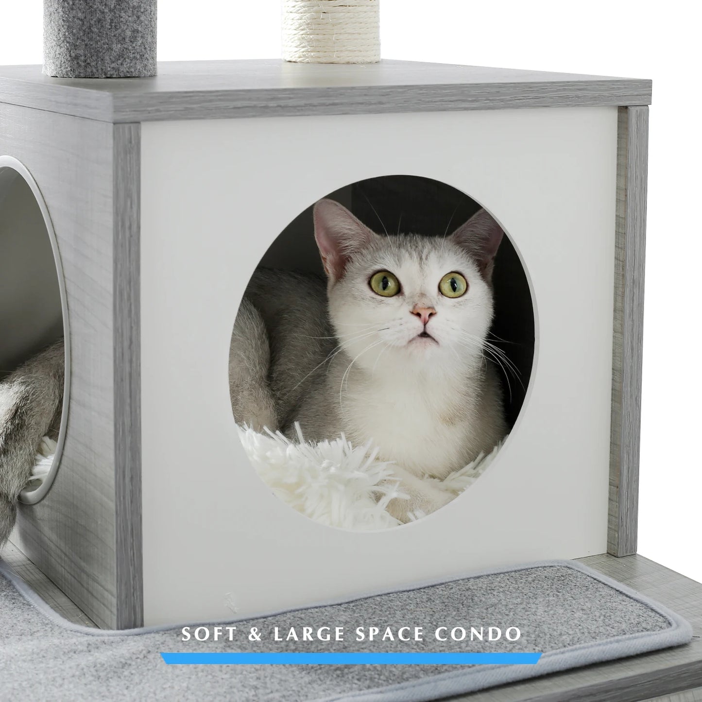 Wood Cat Scratcher Luxury Cat Tree Condo Kitten Nest Climbing Tower with Scratching Post Cat Toys Playing Platform House